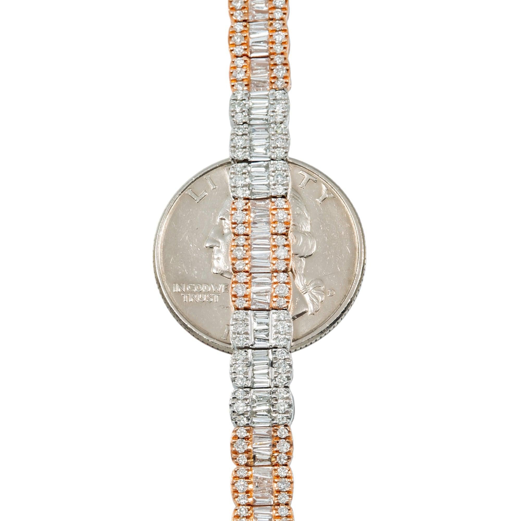 10K GOLD TRICOLOR 7MM BAGUETTE AND ROUND DIAMOND CHAIN 17.12 CT