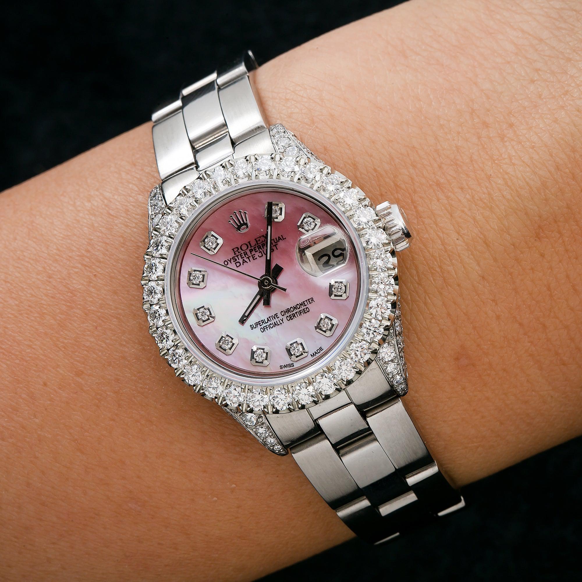 Rolex Datejust 26MM Pink MOP Diamond Dial Stainless Steel Oyster Bracelet