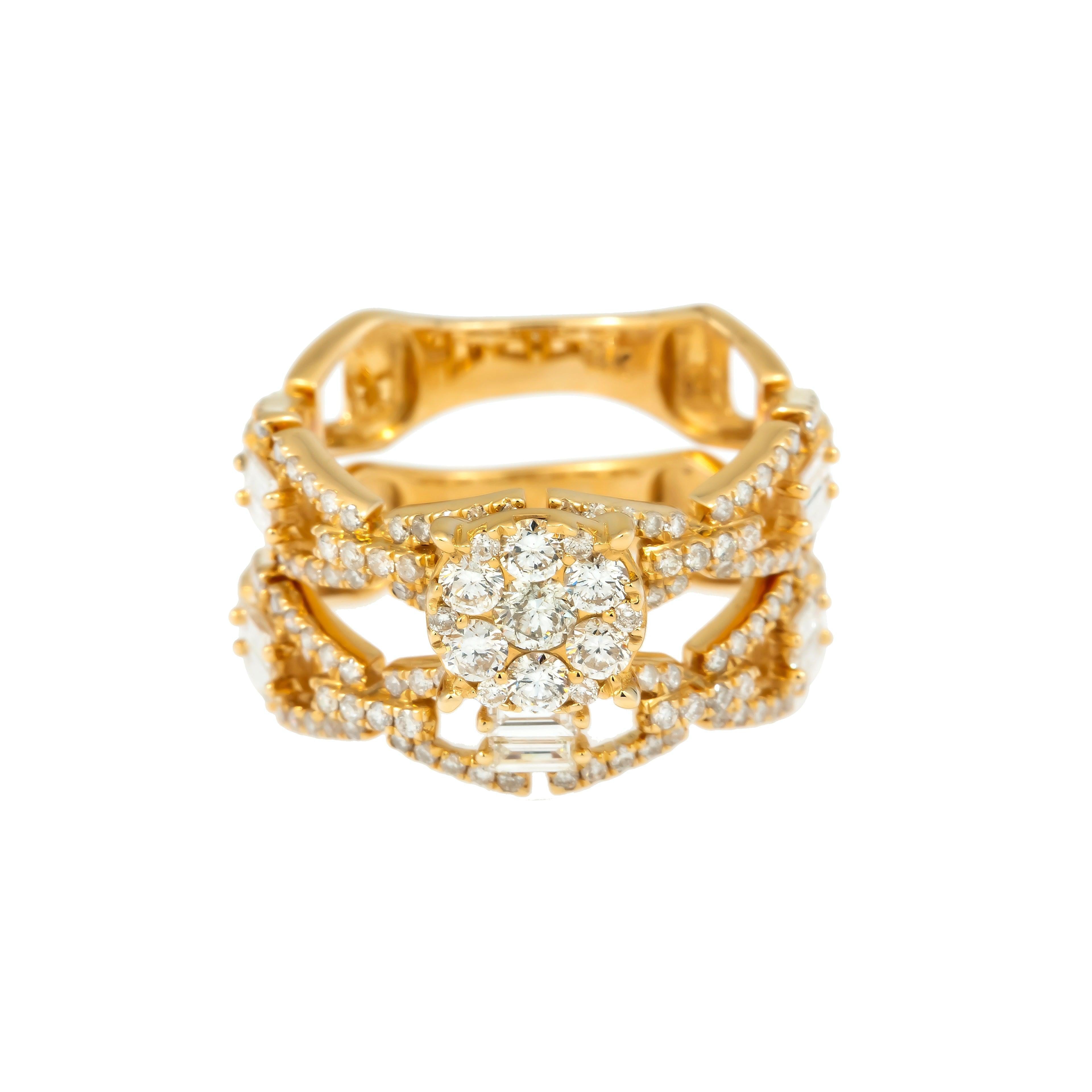 14K GOLD ROUND DIAMOND CLUSTER OPEN LINK BRIDAL SET 1.68 CT