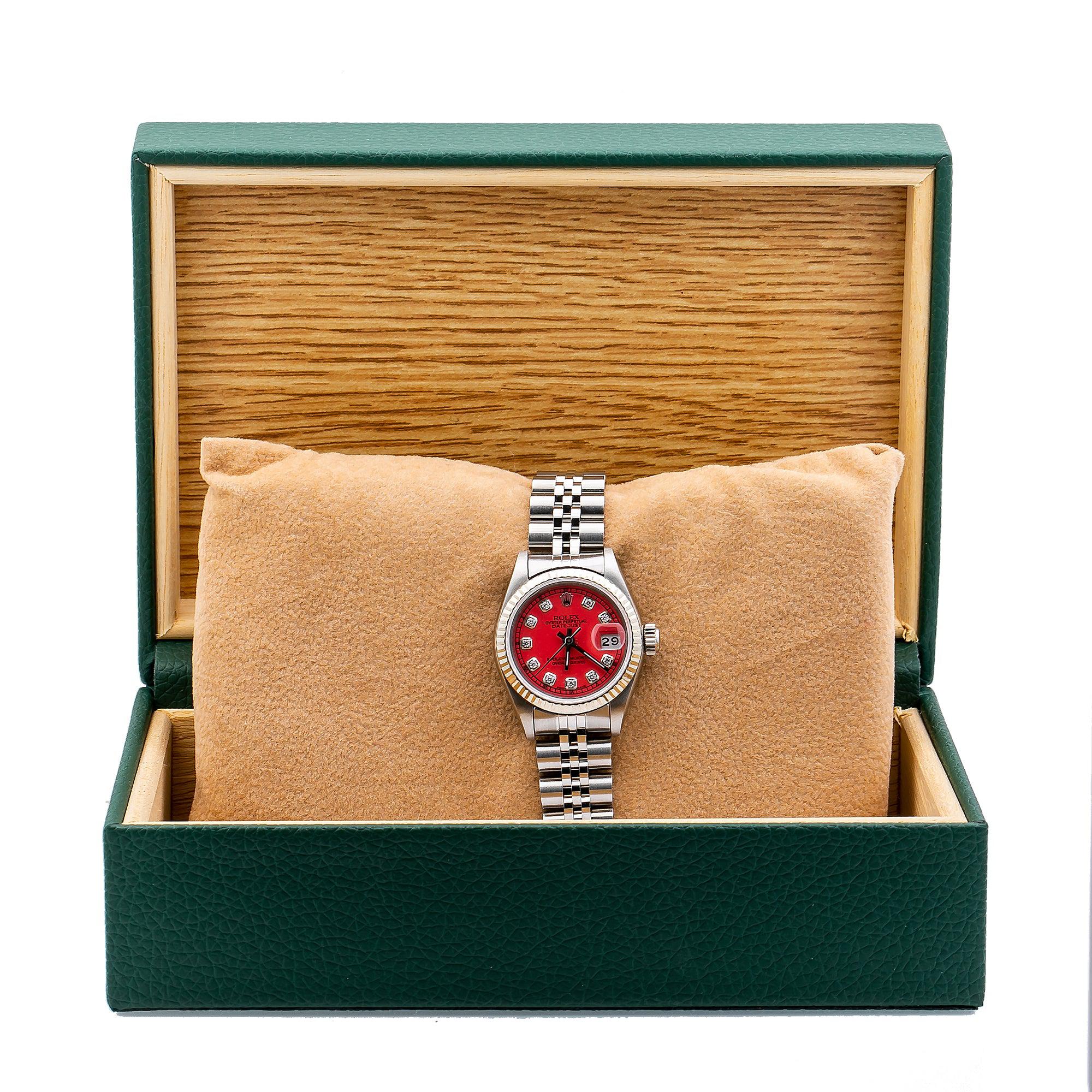 Rolex Oyster Perpetual Lady Datejust 69240 26MM Red Diamond Dial With Stainless Steel Bracelet