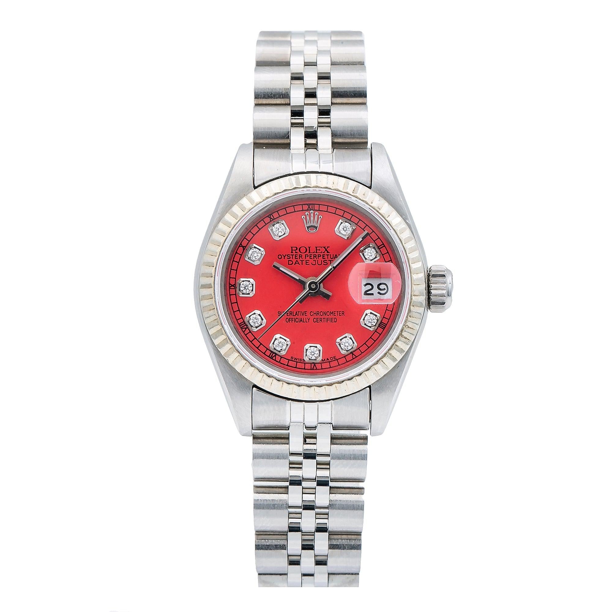 Rolex Oyster Perpetual Lady Datejust 69240 26MM Red Diamond Dial With Stainless Steel Bracelet