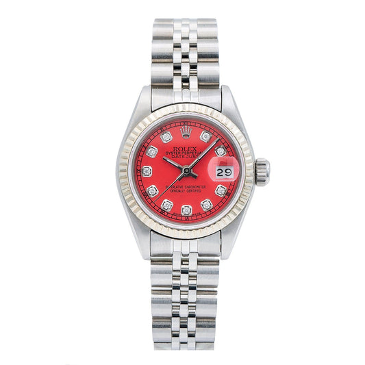 Rolex Oyster Perpetual Lady Datejust 69240 26MM Red Diamond Dial With Stainless Steel Bracelet
