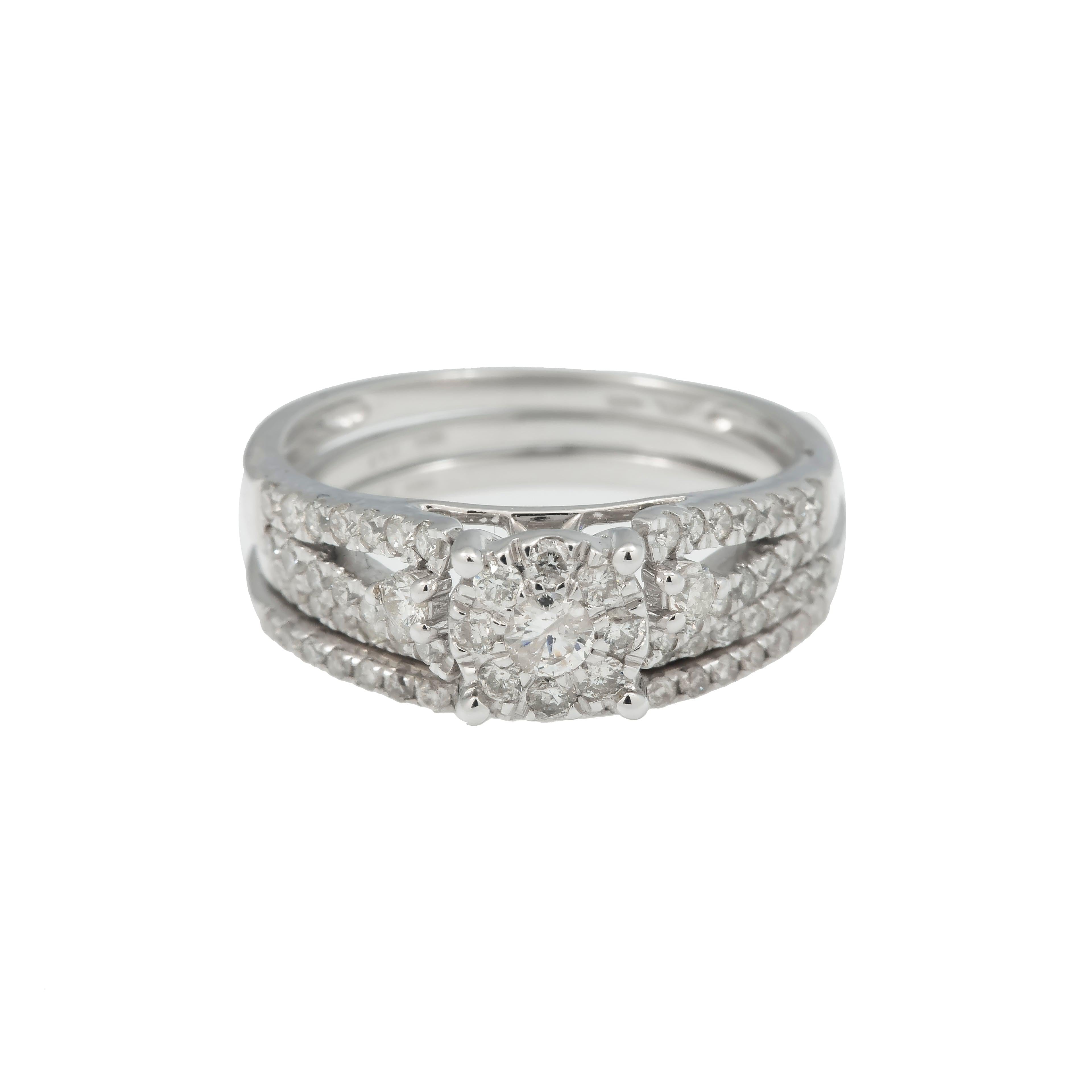 14K GOLD ROUND DIAMOND CLUSTER BRIDAL SET 1.25 CT
