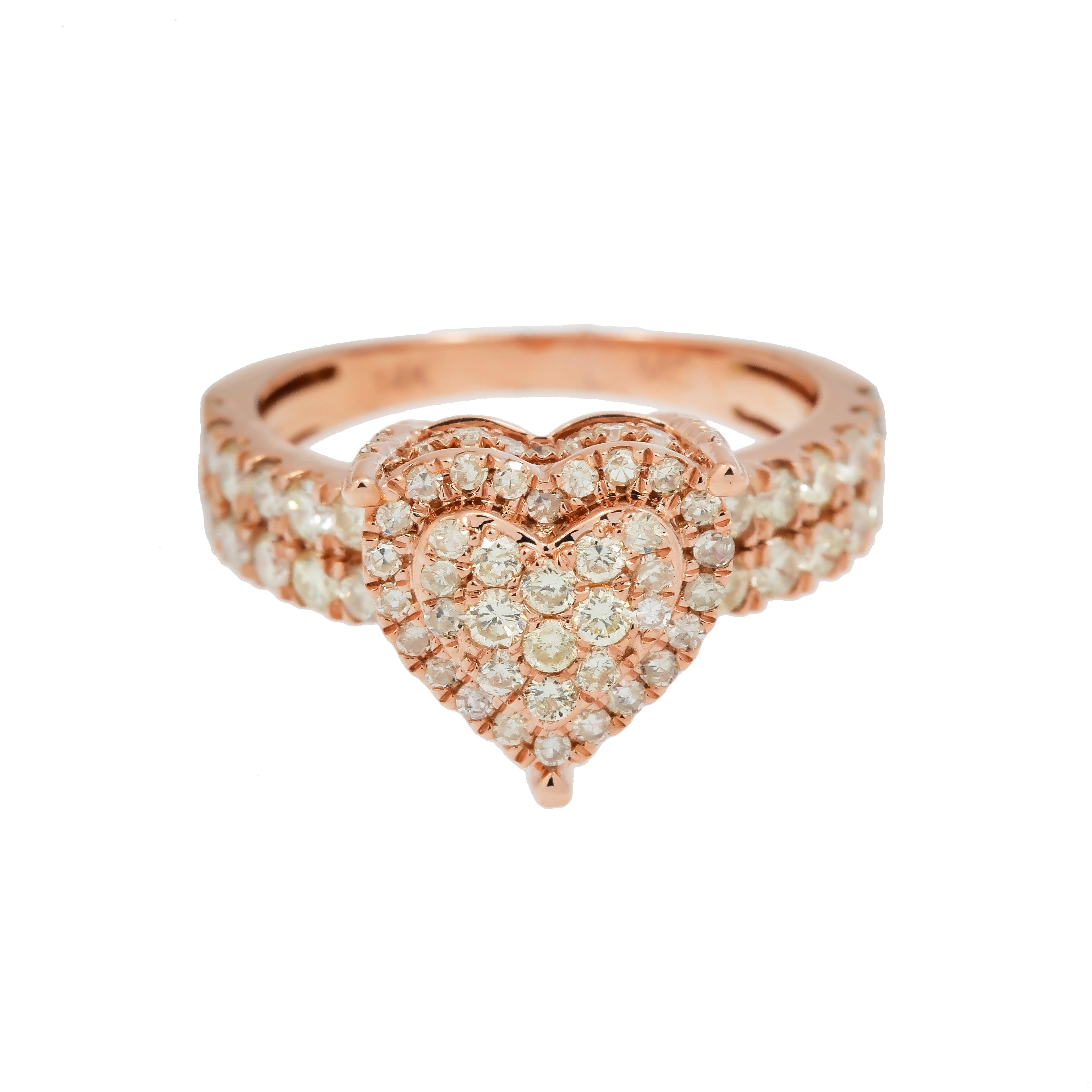 14K GOLD ROUND DIAMOND HEART RING 1.77 CT