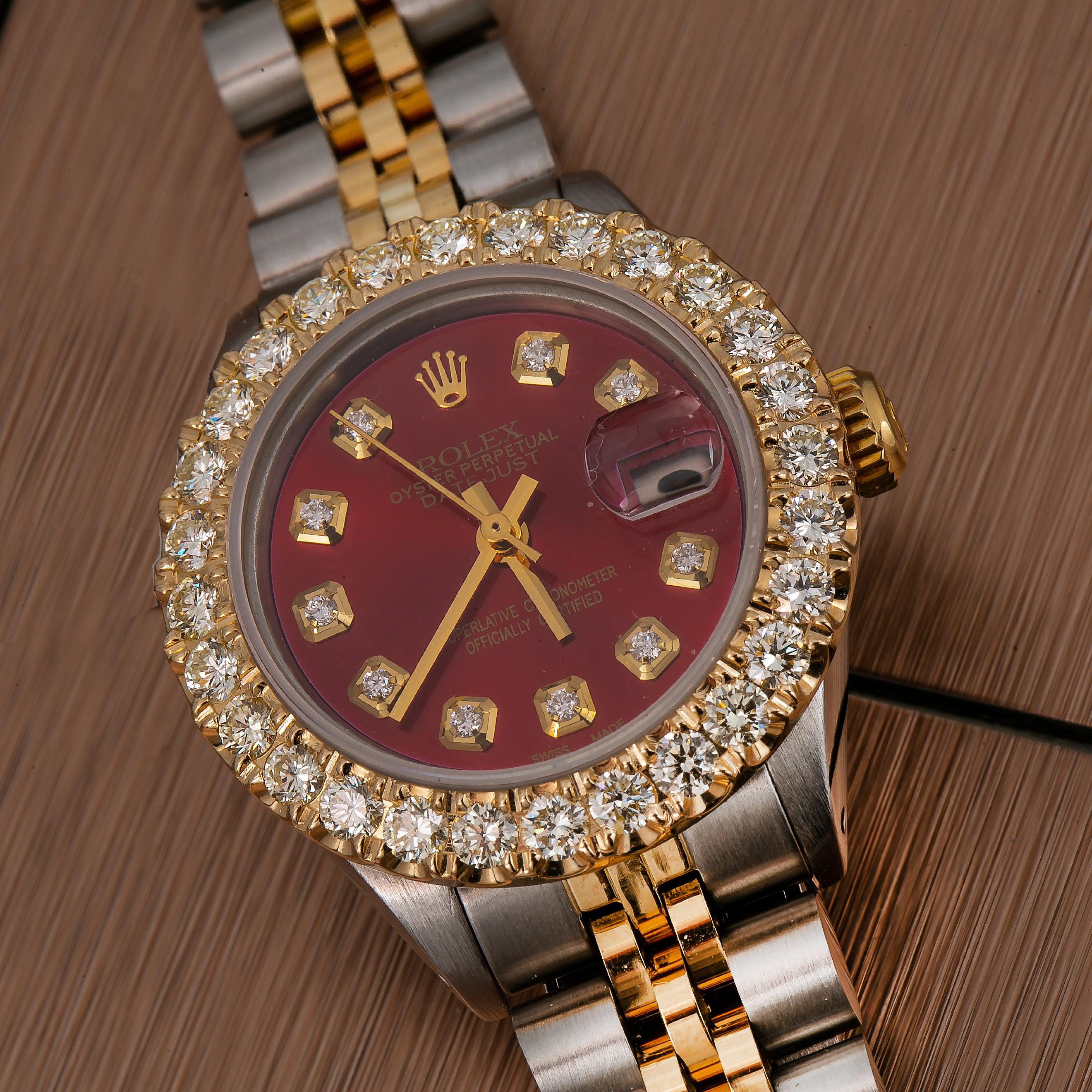 Rolex DateJust Diamond Watch  6917 26mm  Red Diamond Dial With Two Tone Jubilee Bracelet