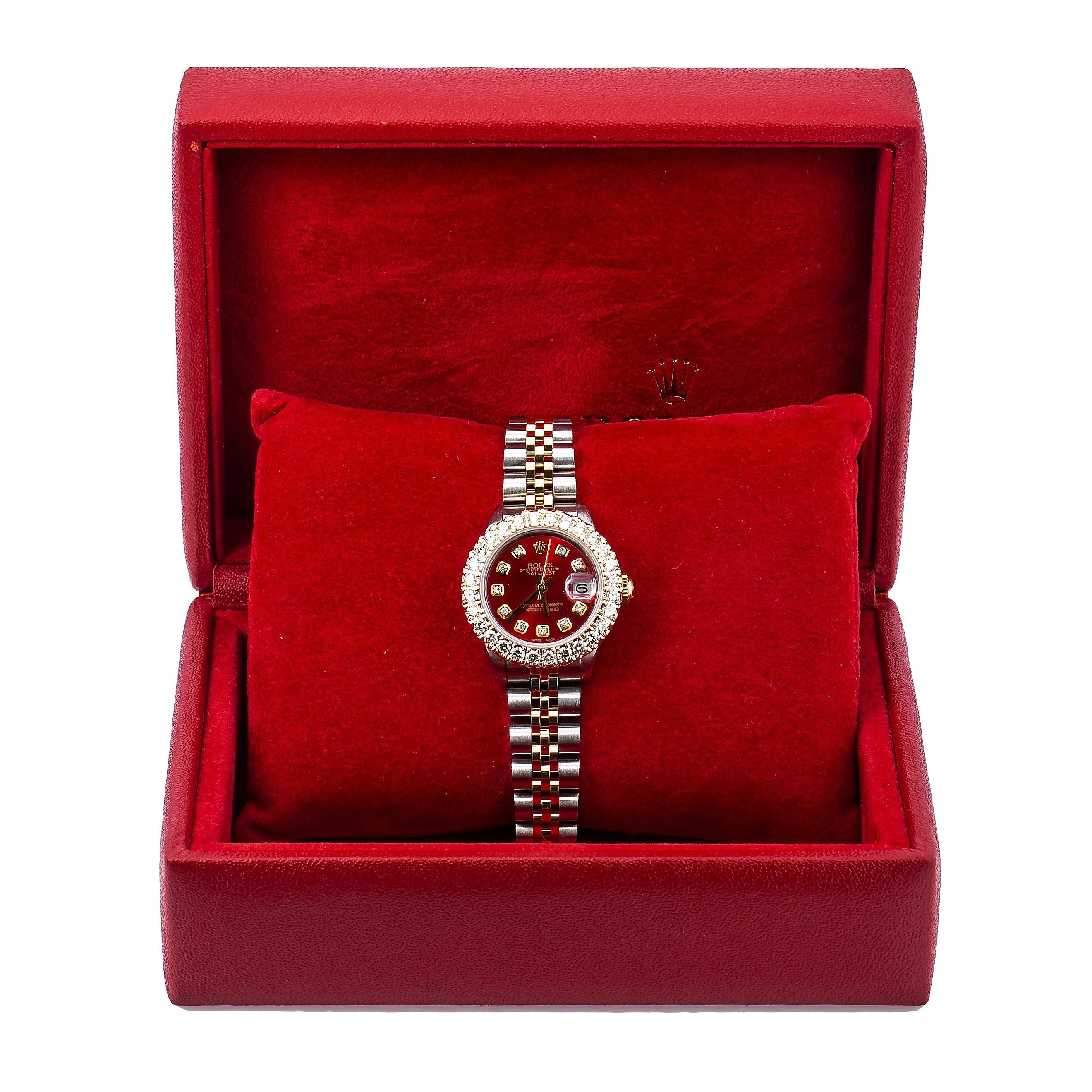 Rolex DateJust Diamond Watch  6917 26mm  Red Diamond Dial With Two Tone Jubilee Bracelet