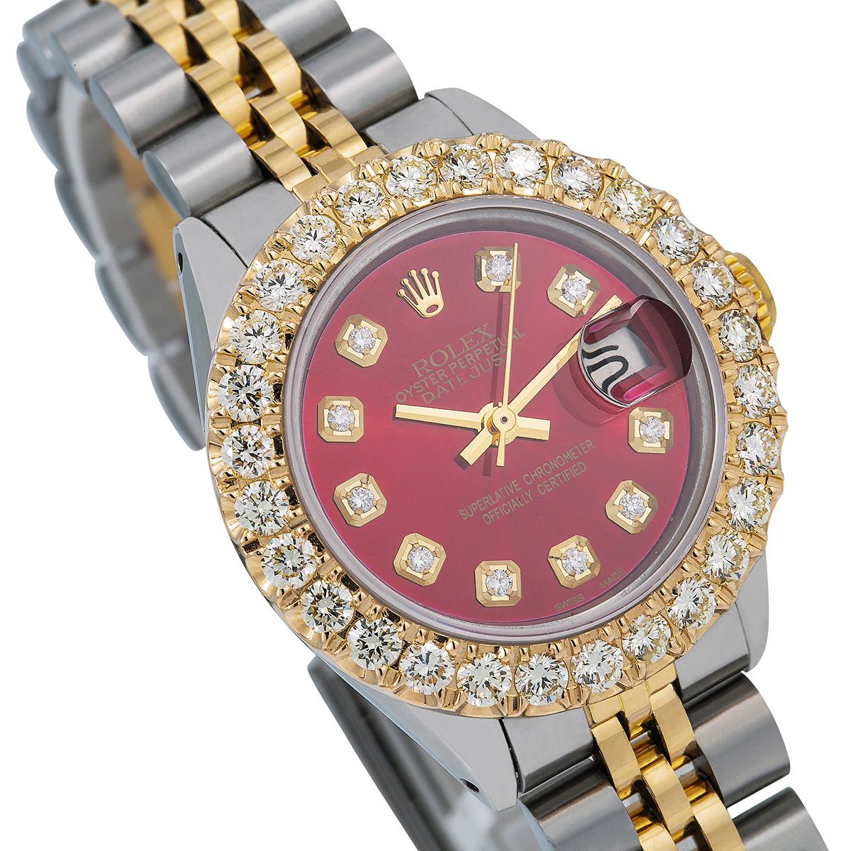 Rolex DateJust Diamond Watch  6917 26mm  Red Diamond Dial With Two Tone Jubilee Bracelet