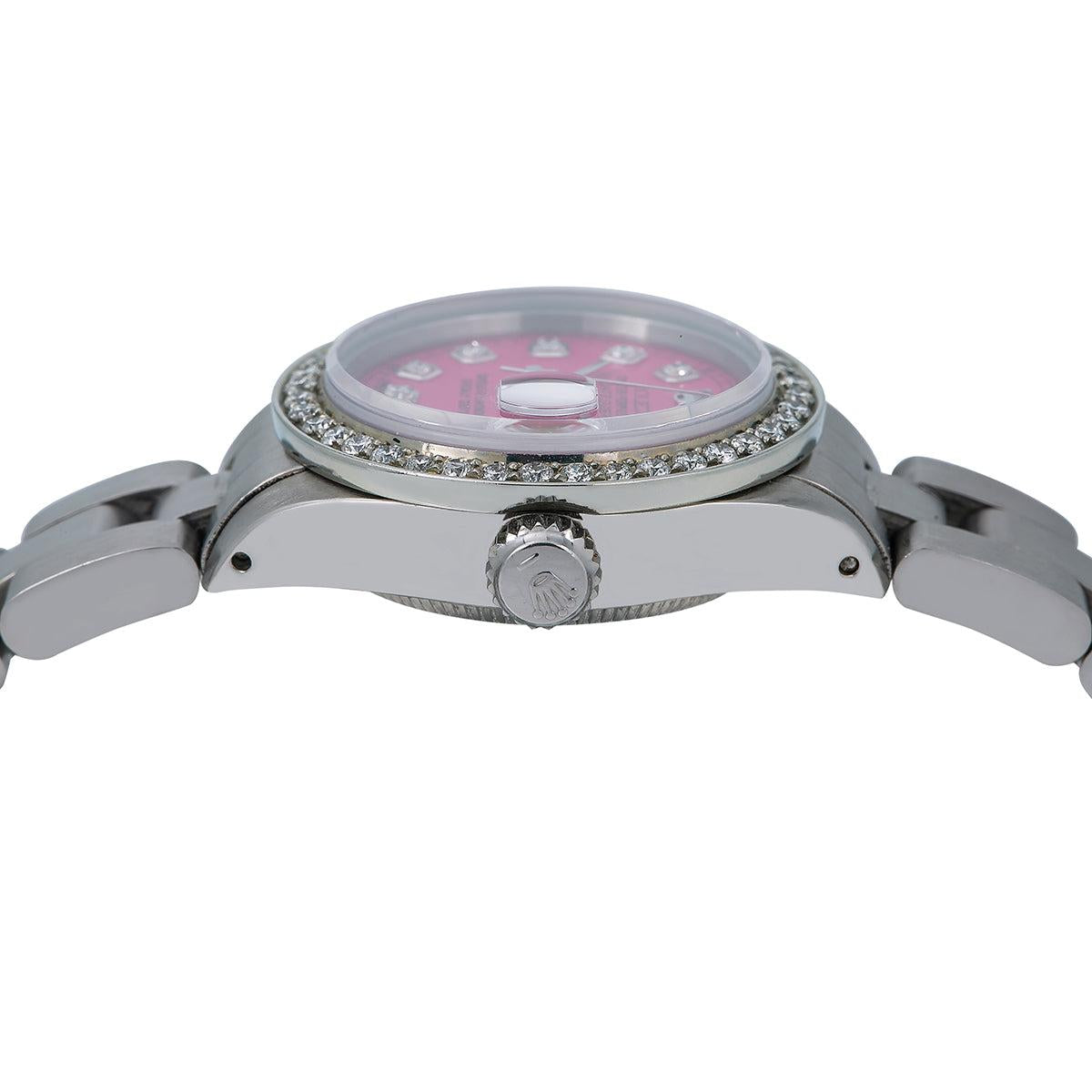 Rolex Oyster Perpetual Ladies Diamond Watch, DateJust 6924 26mm, Pink Diamond Dial With Stainless Steel Bracelet