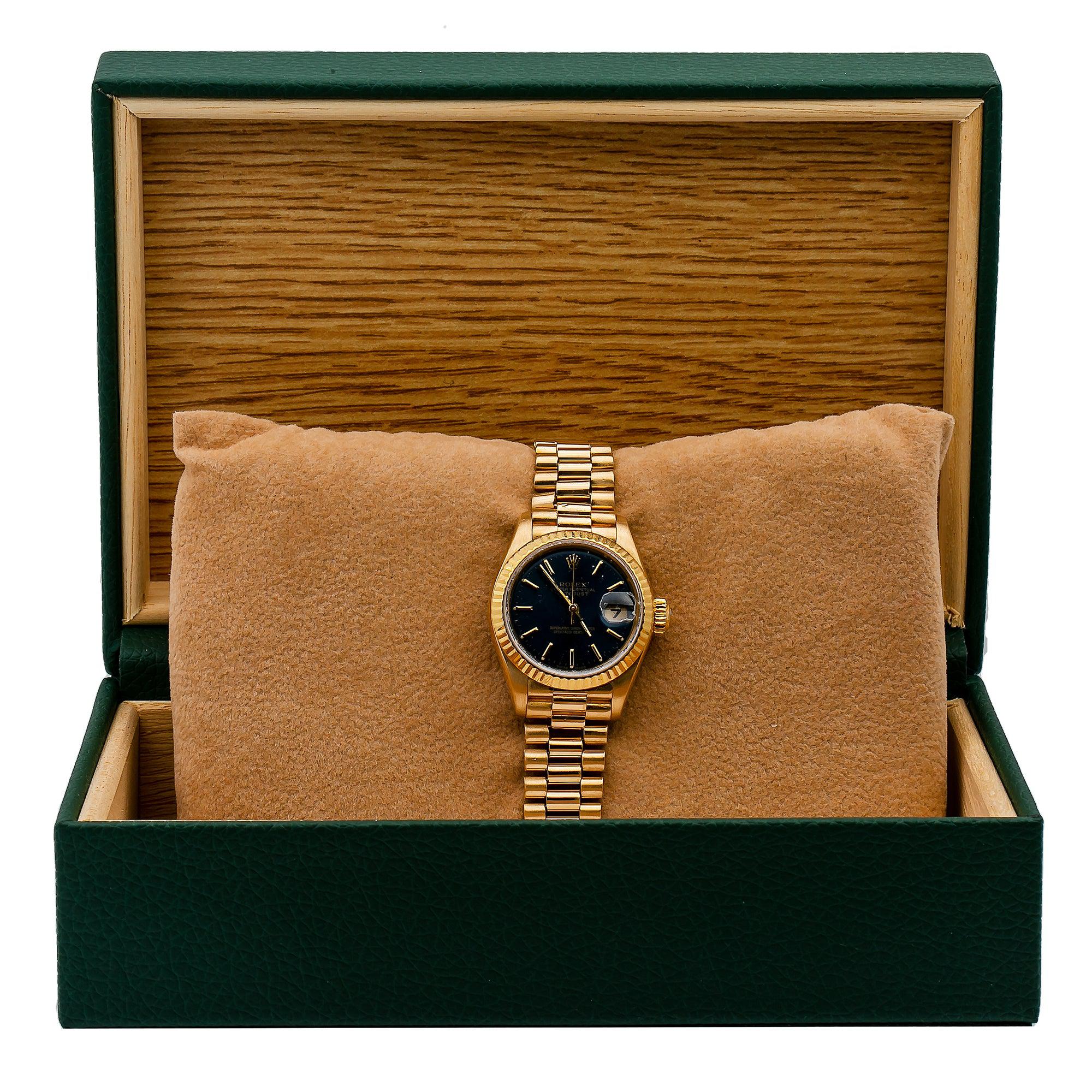 Rolex Lady-Datejust 69178 26MM Black Dial With Yellow Gold President Bracelet