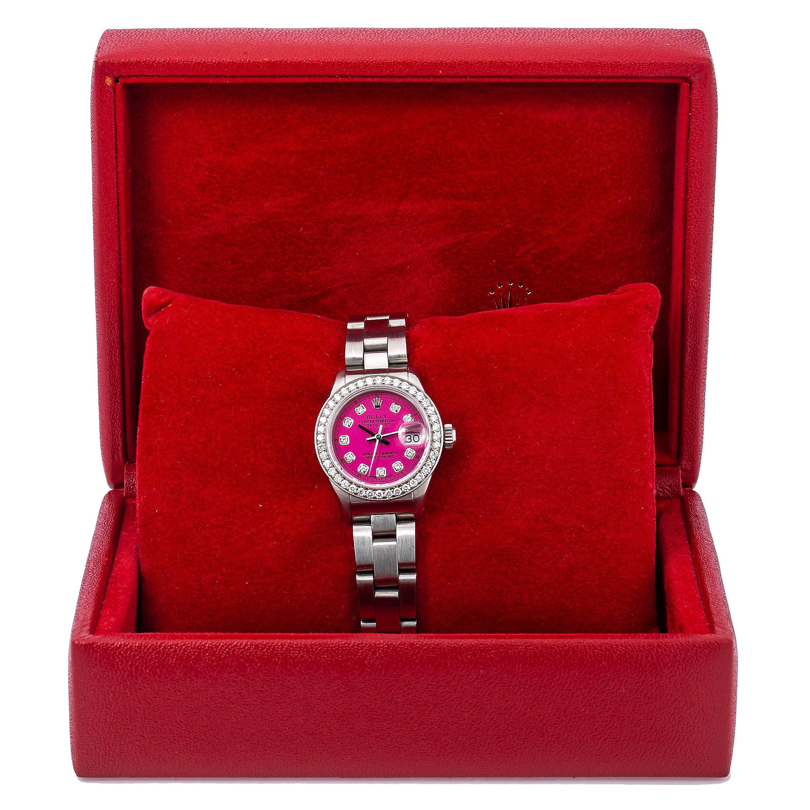 Rolex Oyster Perpetual Ladies Diamond Watch, DateJust 6924 26mm, Pink Diamond Dial With Stainless Steel Bracelet