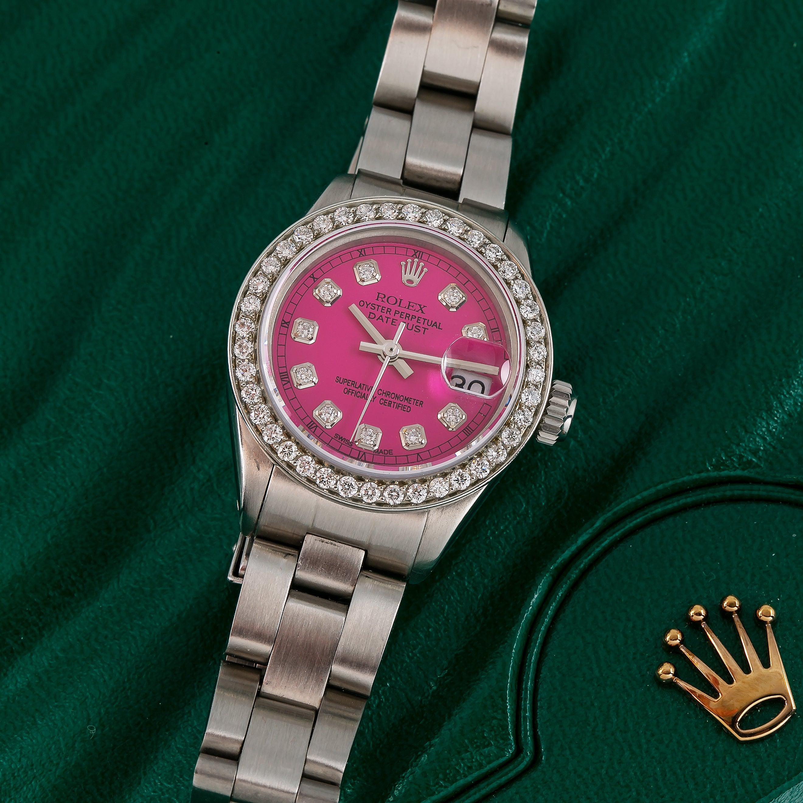 Rolex Oyster Perpetual Ladies Diamond Watch, DateJust 6924 26mm, Pink Diamond Dial With Stainless Steel Bracelet