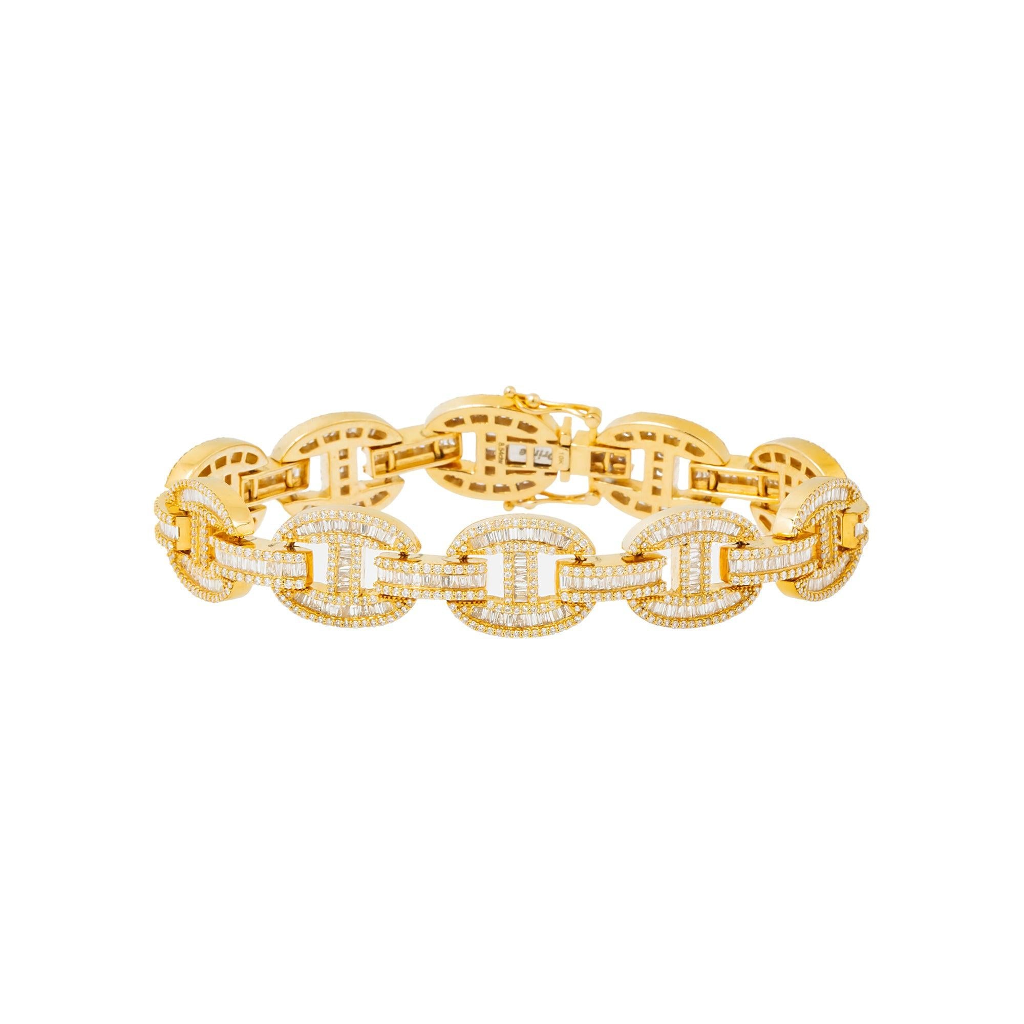 10K GOLD BAGUETTE AND ROUND DIAMONDS MARINER LINK BRACELET 8.54 CT