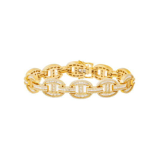 10K GOLD BAGUETTE AND ROUND DIAMONDS MARINER LINK BRACELET 8.54 CT