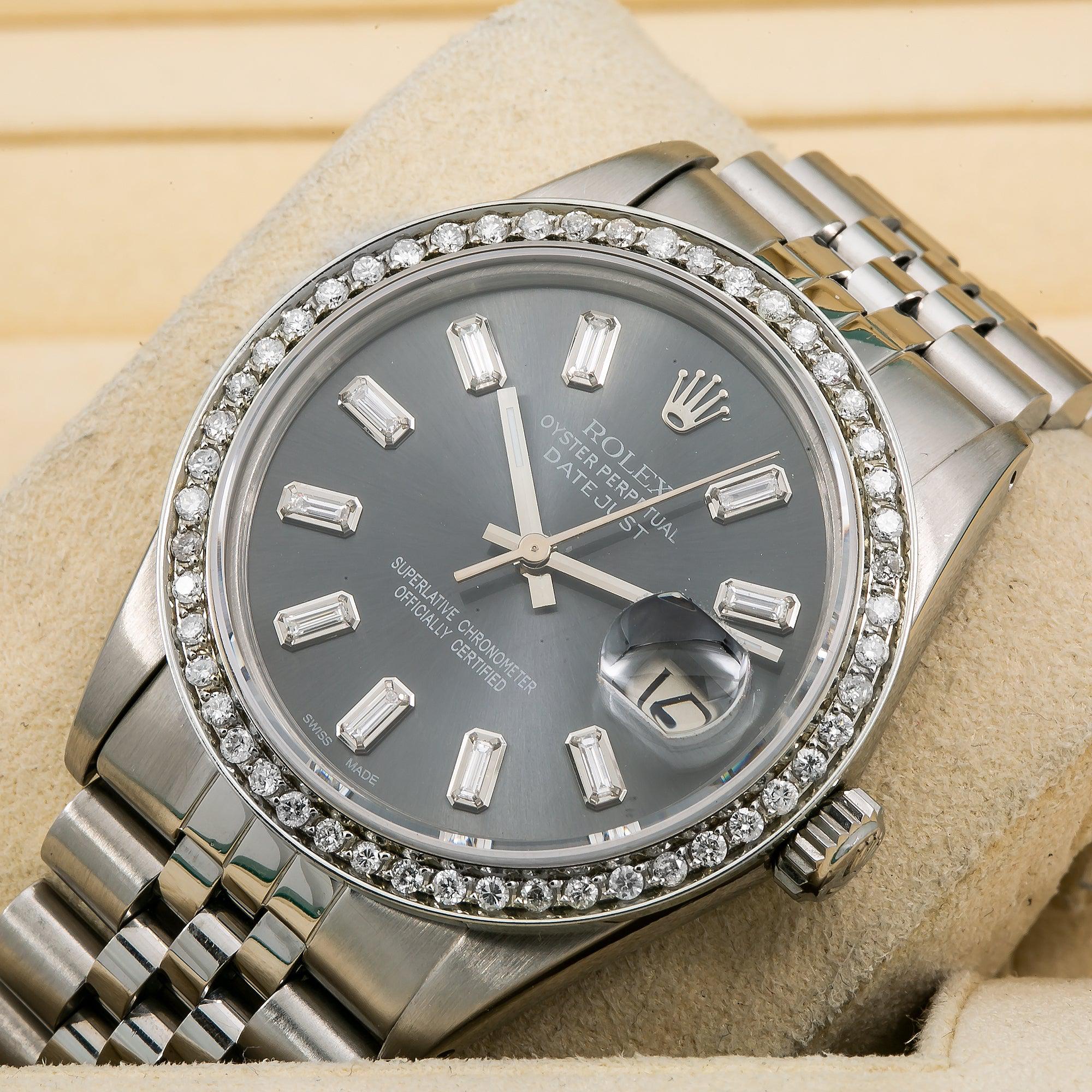 Rolex Datejust Diamond Watch, 16014 36mm, Black Diamond Dial With 1.20 CT Diamonds