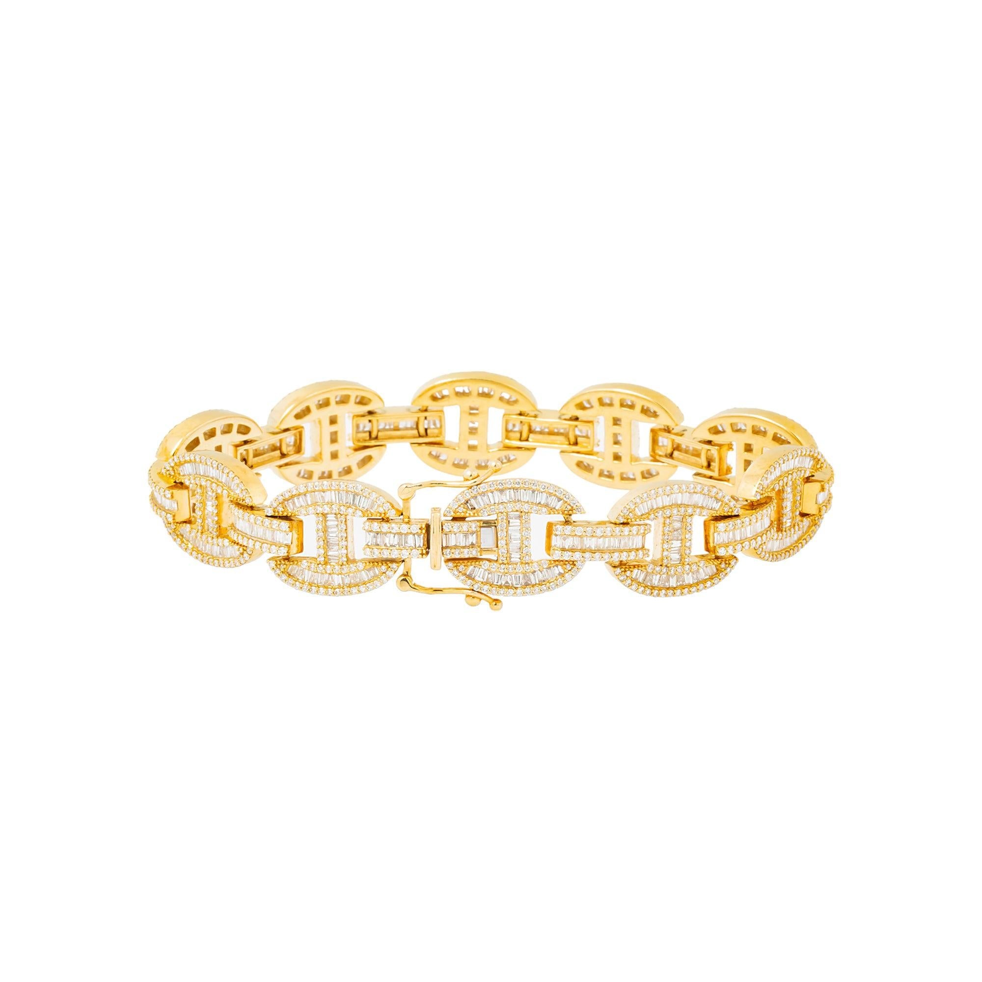 10K GOLD BAGUETTE AND ROUND DIAMONDS MARINER LINK BRACELET 8.54 CT