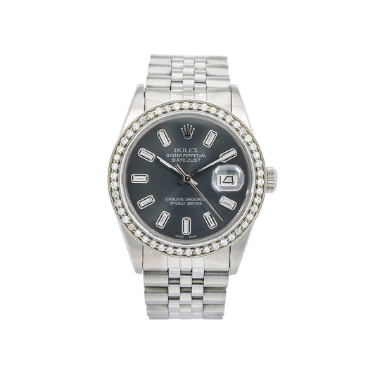 Rolex Datejust Diamond Watch, 16014 36mm, Black Diamond Dial With 1.20 CT Diamonds