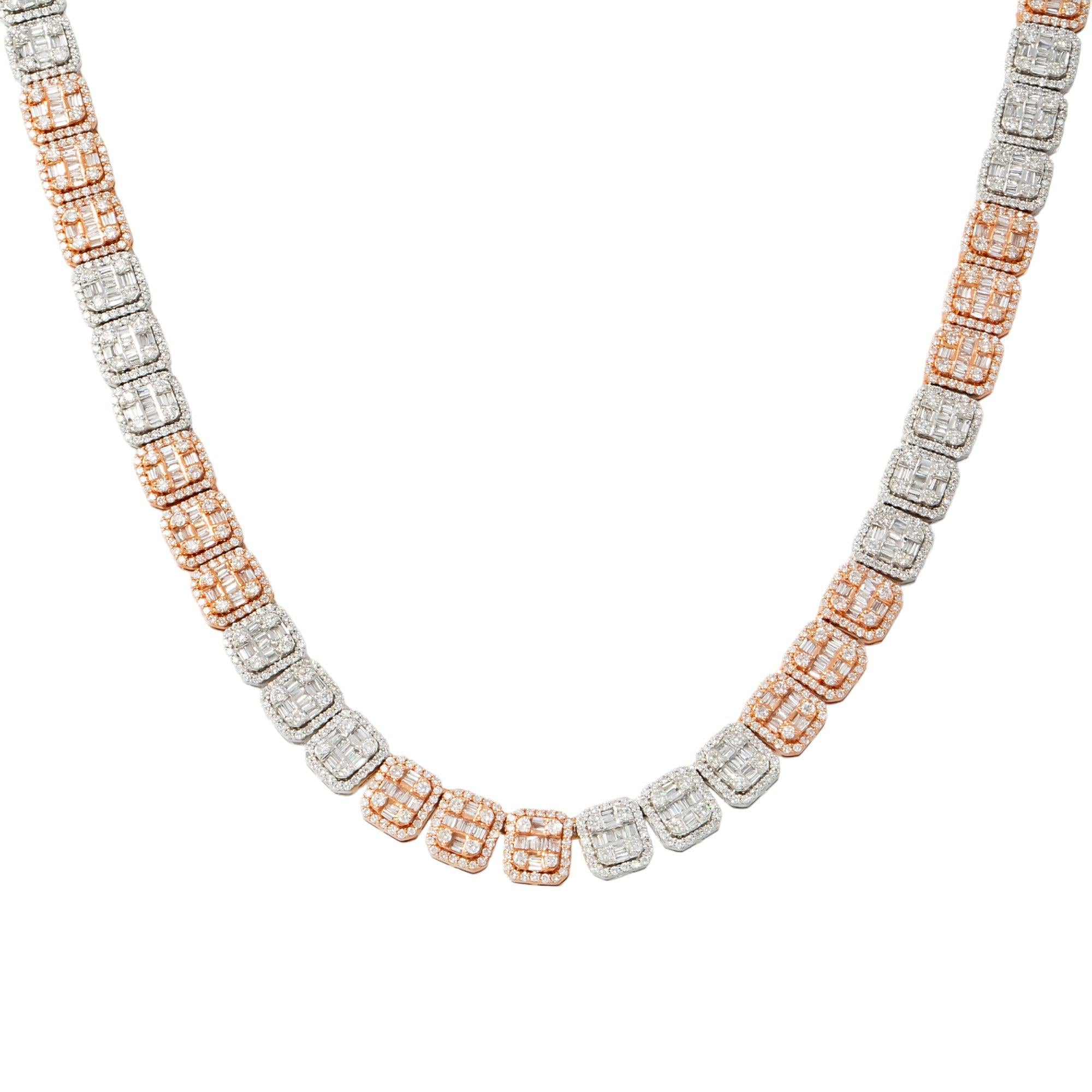 10K GOLD TWO TONE 8MM BAGUETTE AND ROUND DIAMOND CHAIN 16.13 CT