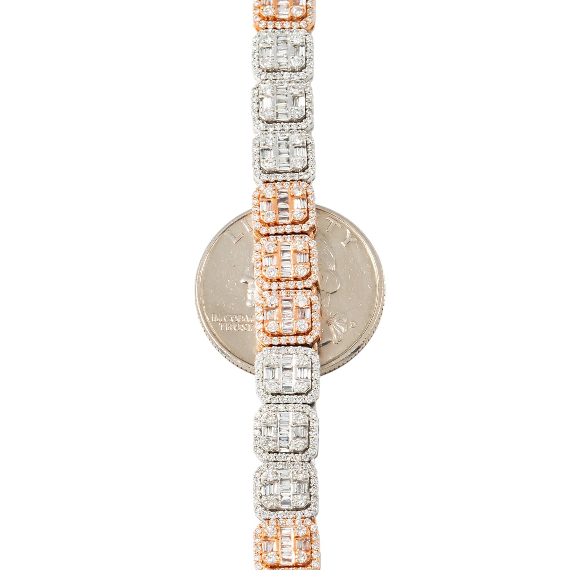 10K GOLD TWO TONE 8MM BAGUETTE AND ROUND DIAMOND CHAIN 16.13 CT