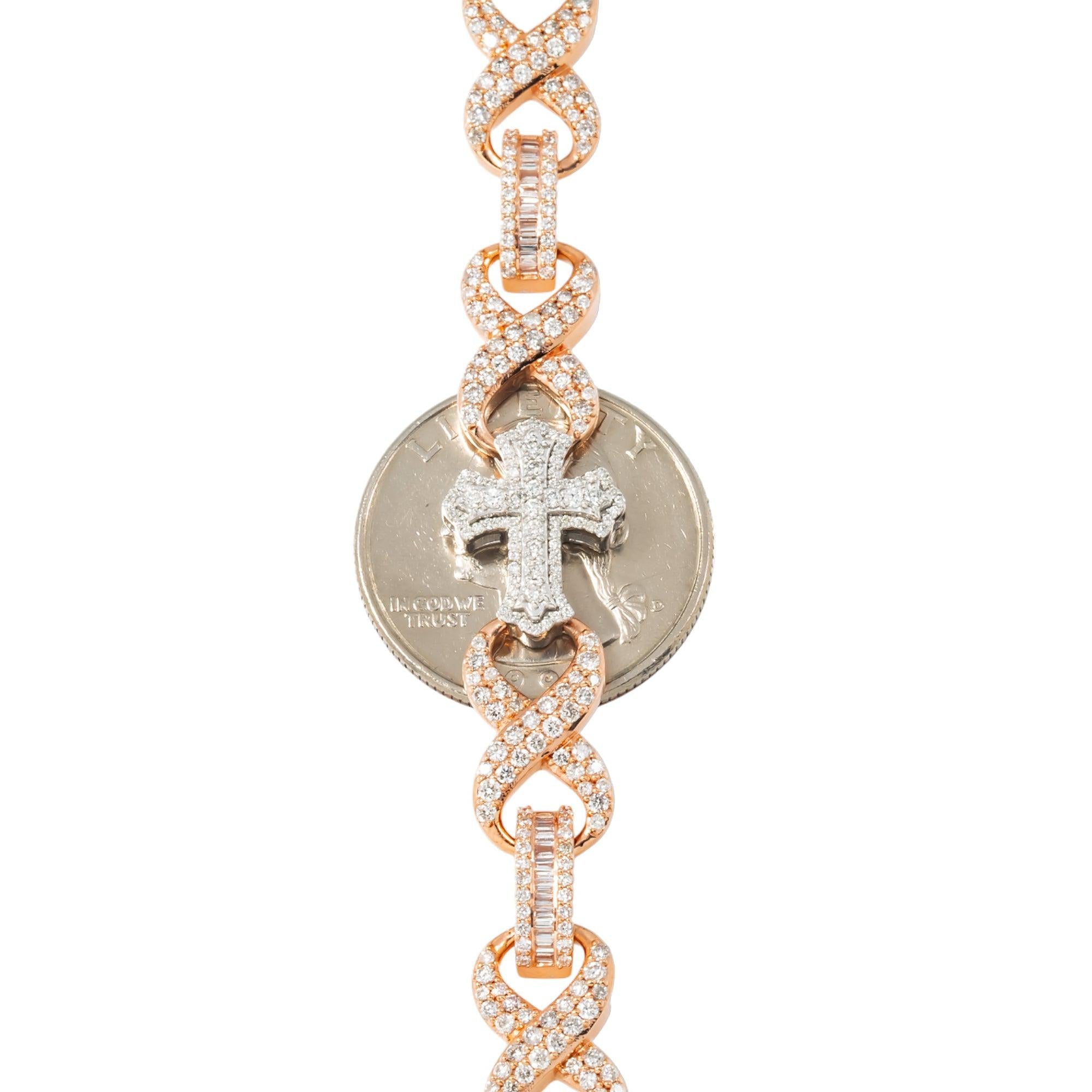 10K GOLD TWO TONE DIAMOND CROSS INFINITY LINK CHAIN 11.71 CT