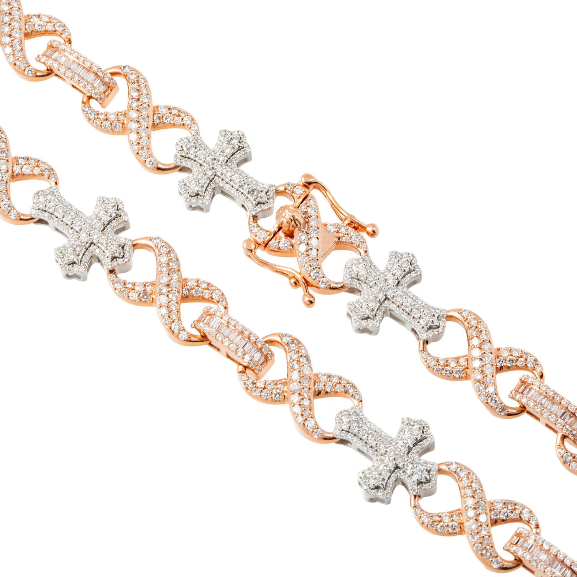 10K GOLD TWO TONE DIAMOND CROSS INFINITY LINK CHAIN 11.71 CT