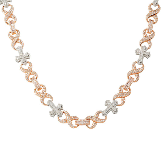10K GOLD TWO TONE DIAMOND CROSS INFINITY LINK CHAIN 11.71 CT