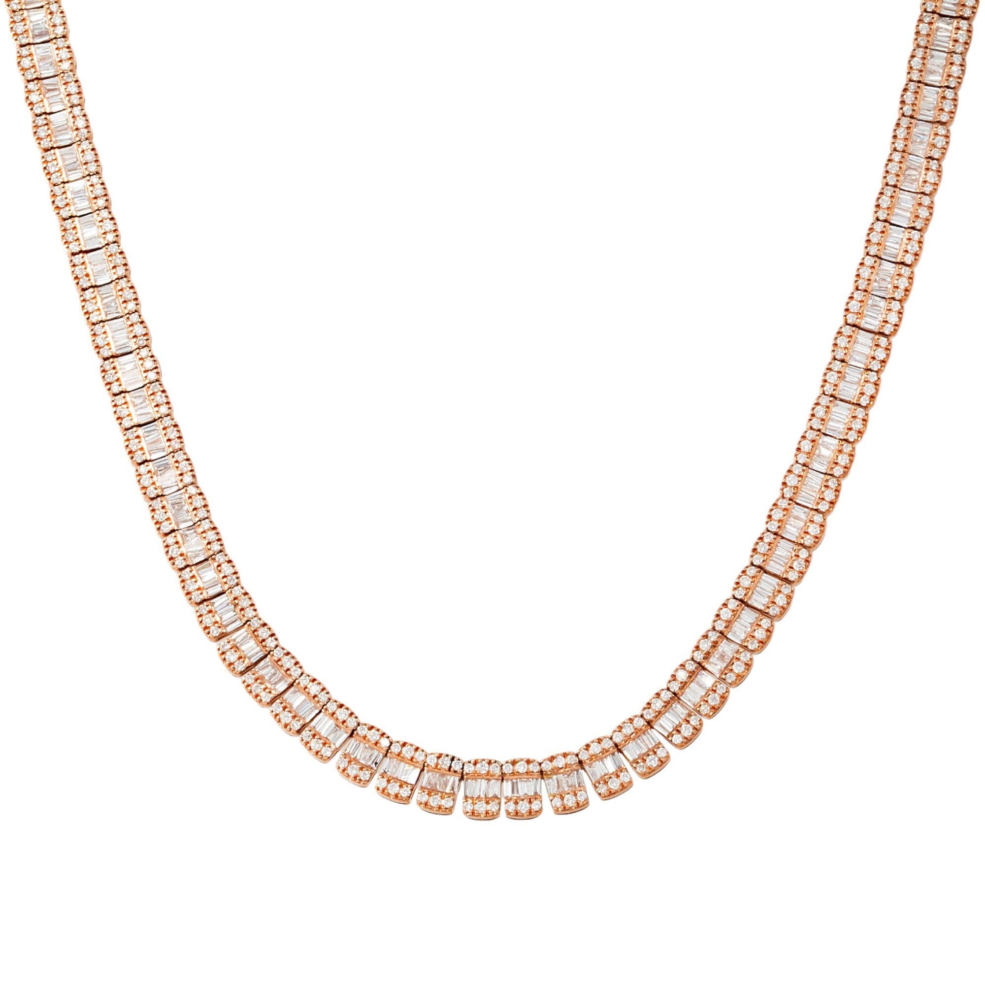 10K GOLD 5MM BAGUETTE AND ROUND DIAMOND CHAIN 14.28 CT