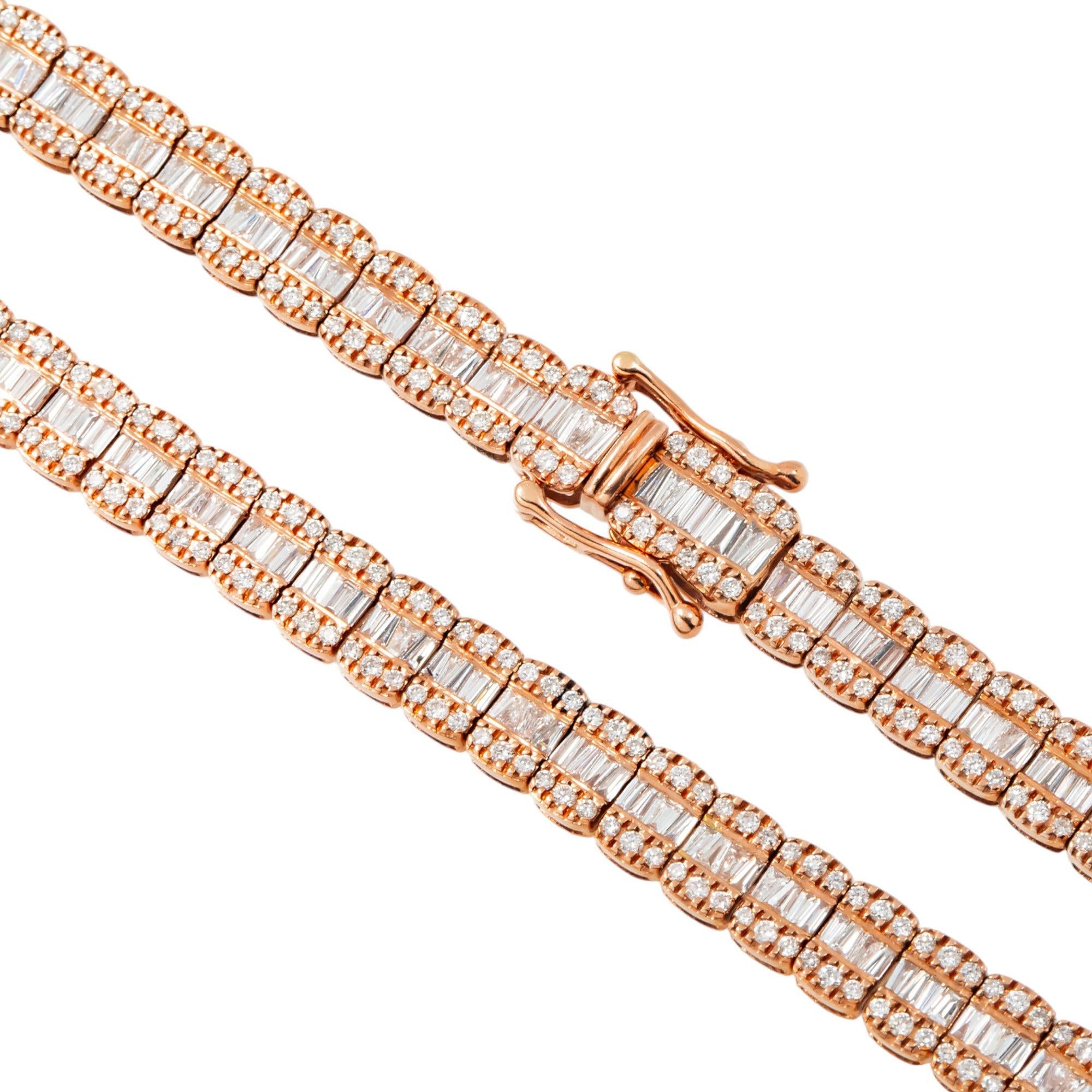 10K GOLD 5MM BAGUETTE AND ROUND DIAMOND CHAIN 14.28 CT