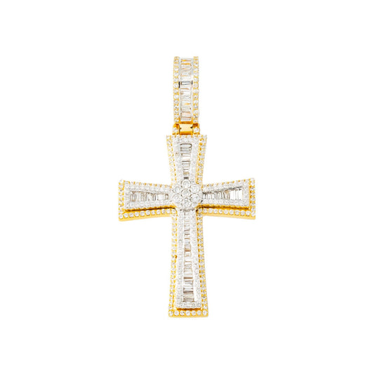 10K GOLD BAGUETTE AND ROUND DIAMOND CROSS PENDANT 2.03 CT