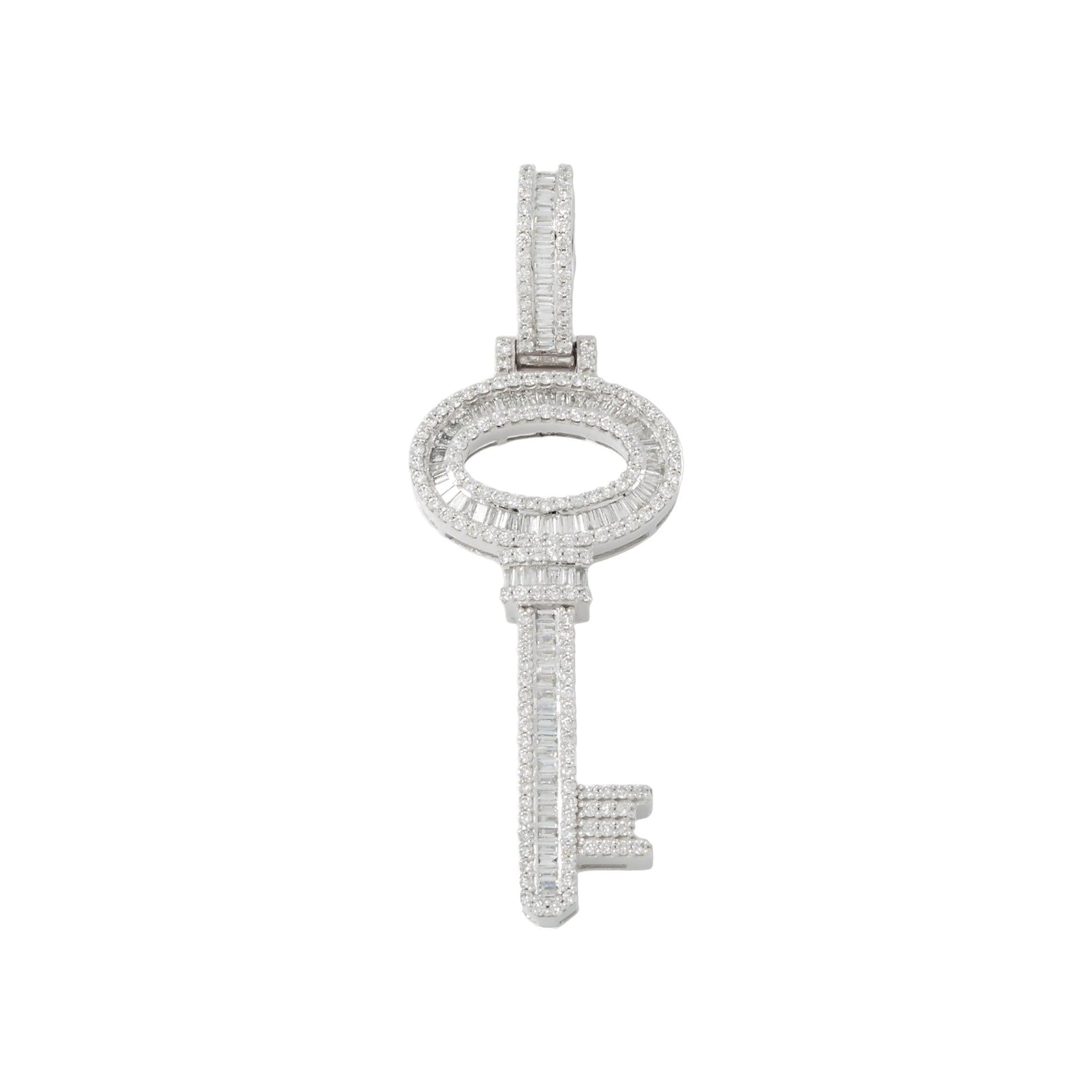 10K GOLD BAGUETTE DIAMOND KEY PENDANT 1.41 CT