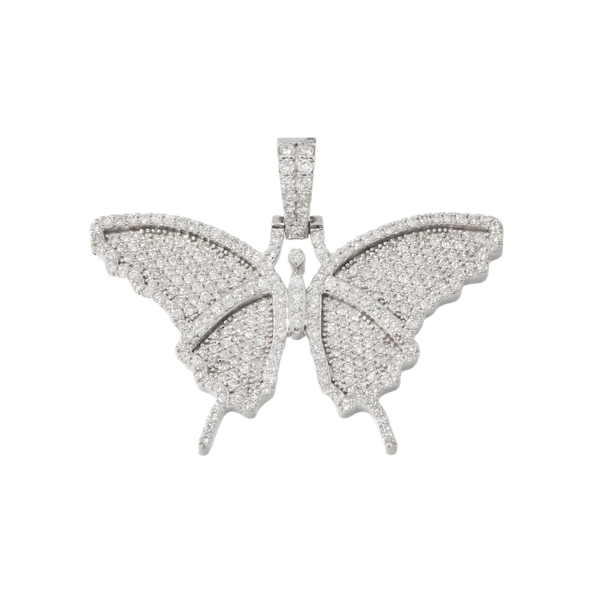 10K GOLD ROUND DIAMOND BUTTERFLY PENDANT 1.45 CT