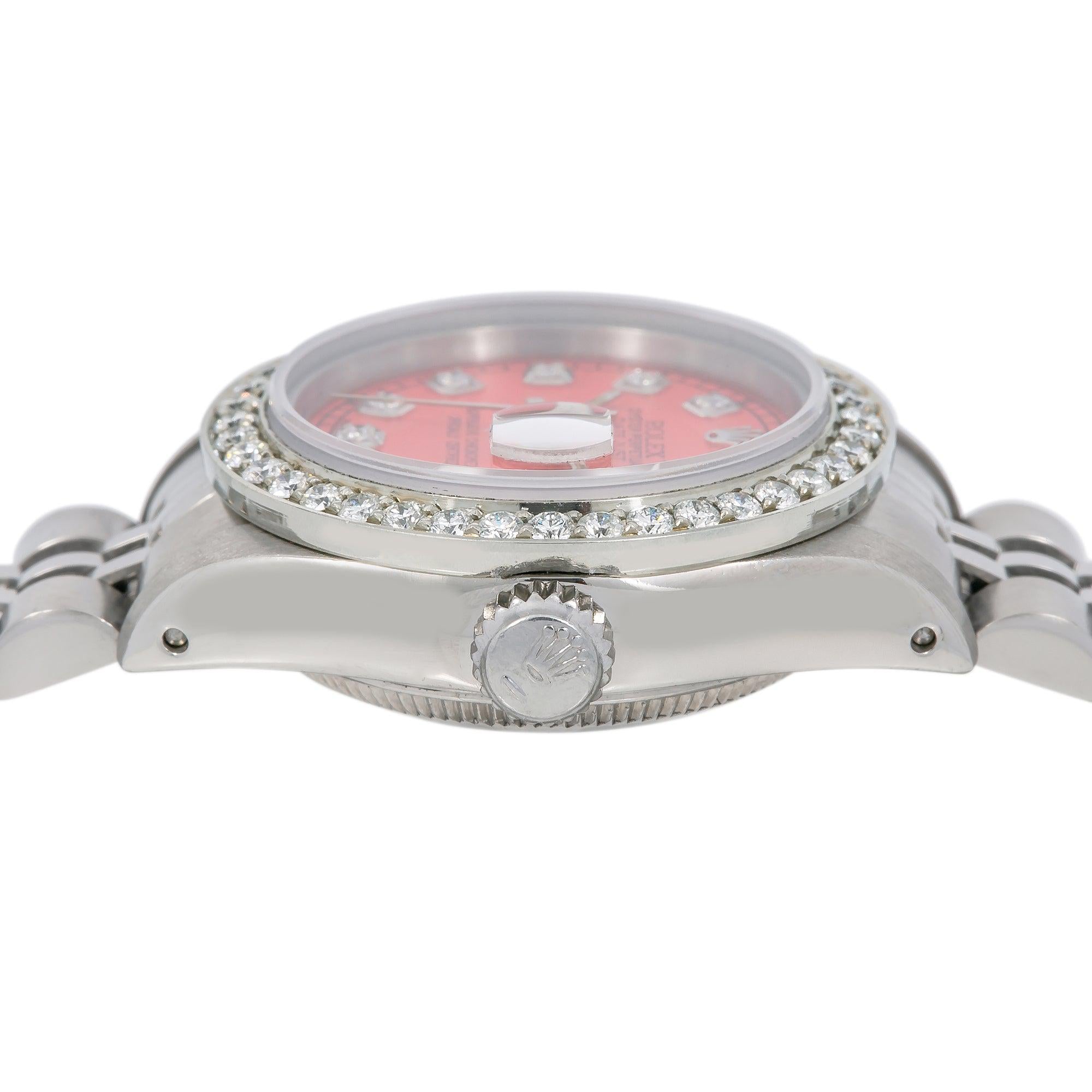 Rolex Lady-Datejust Diamond Watch, 69174 26mm, Red Diamond Dial With Stainless Steel Jubilee Bracelet