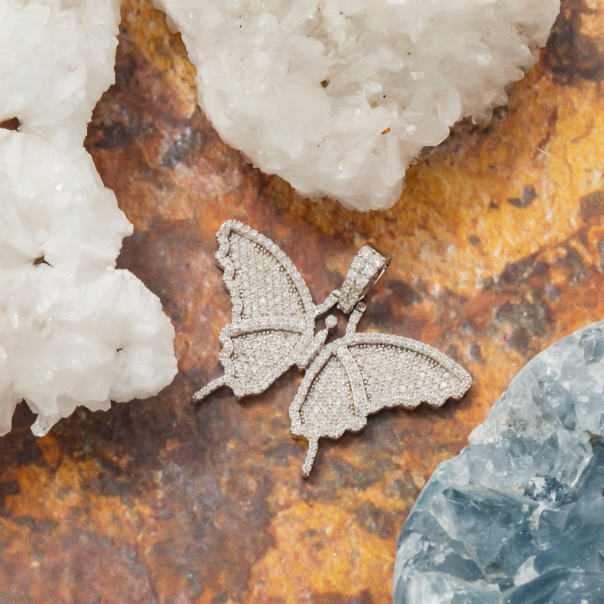 10K GOLD ROUND DIAMOND BUTTERFLY PENDANT 1.45 CT