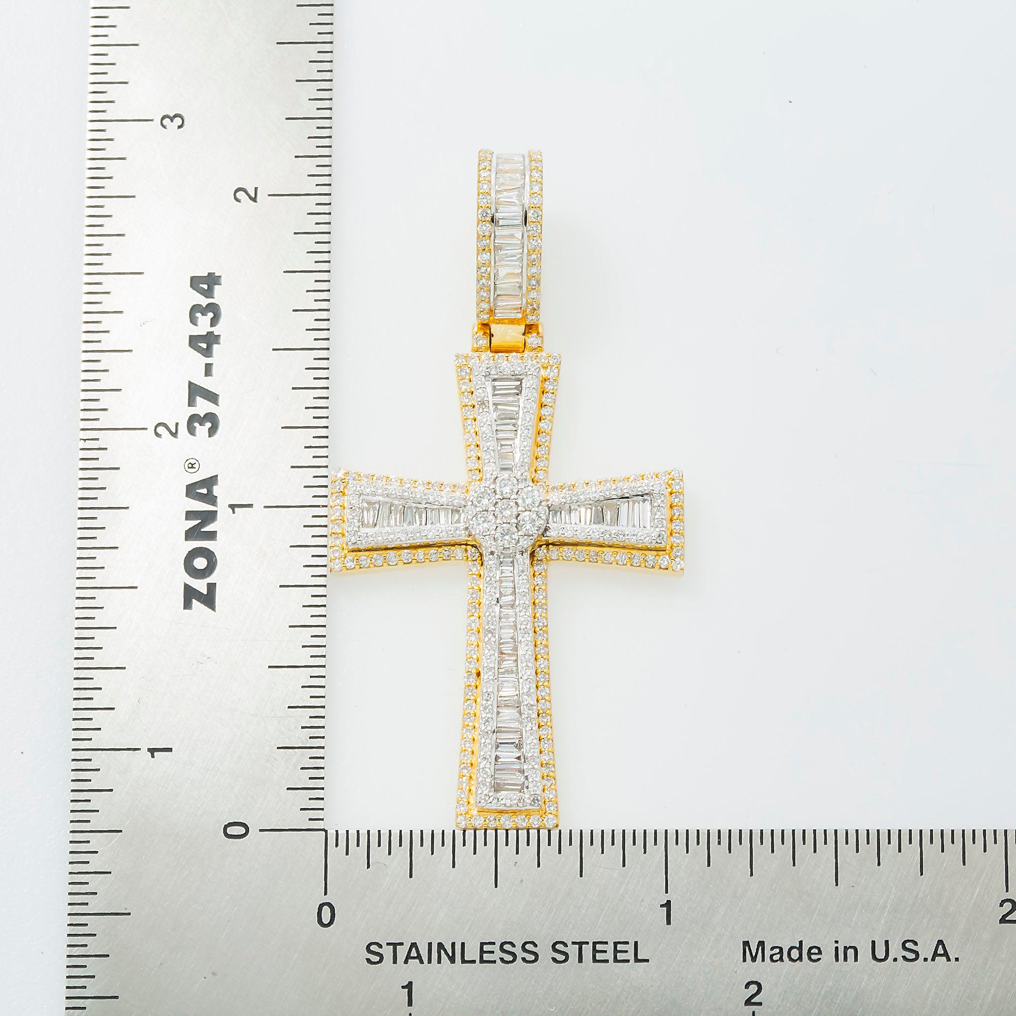 10K GOLD BAGUETTE AND ROUND DIAMOND CROSS PENDANT 2.03 CT