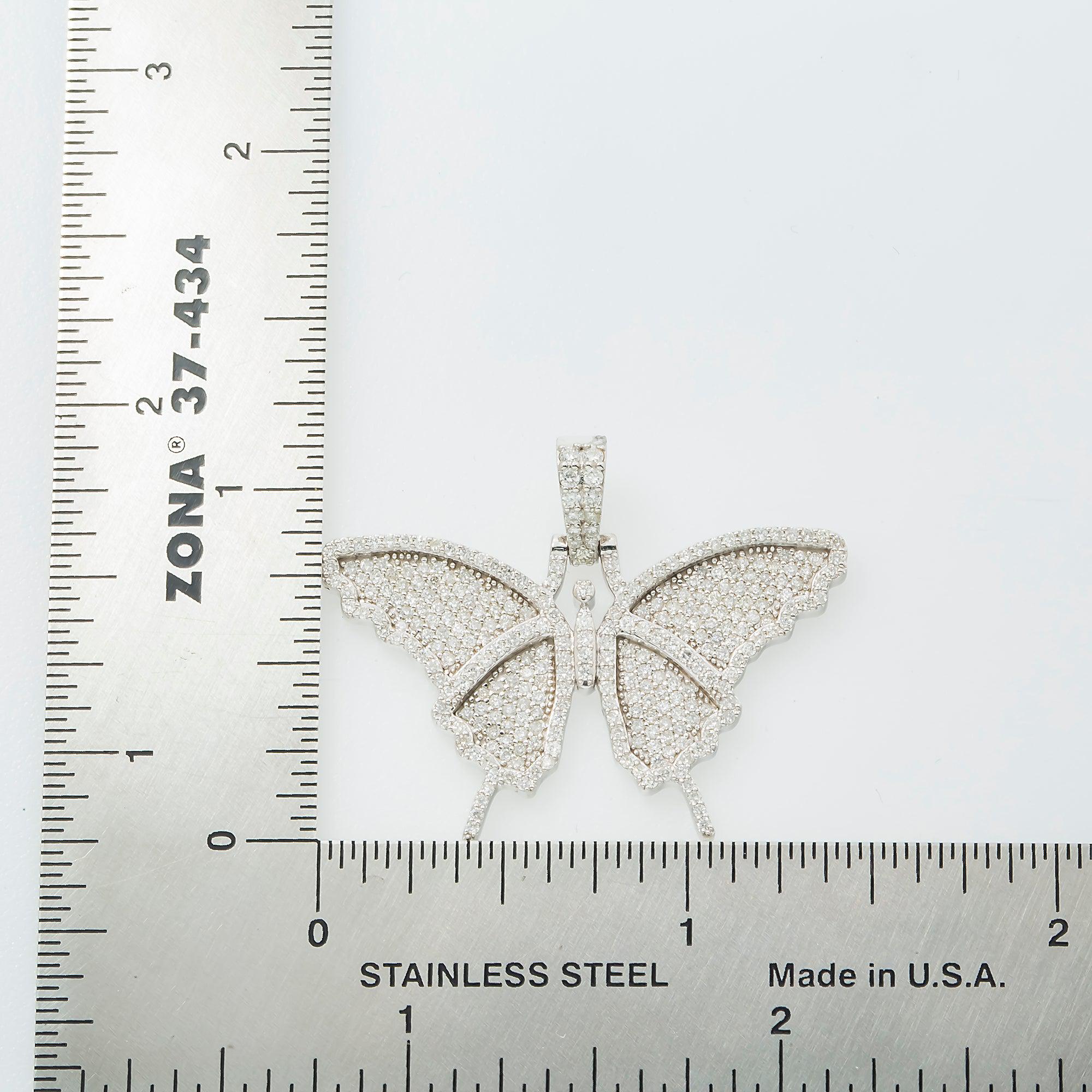 10K GOLD ROUND DIAMOND BUTTERFLY PENDANT 1.45 CT