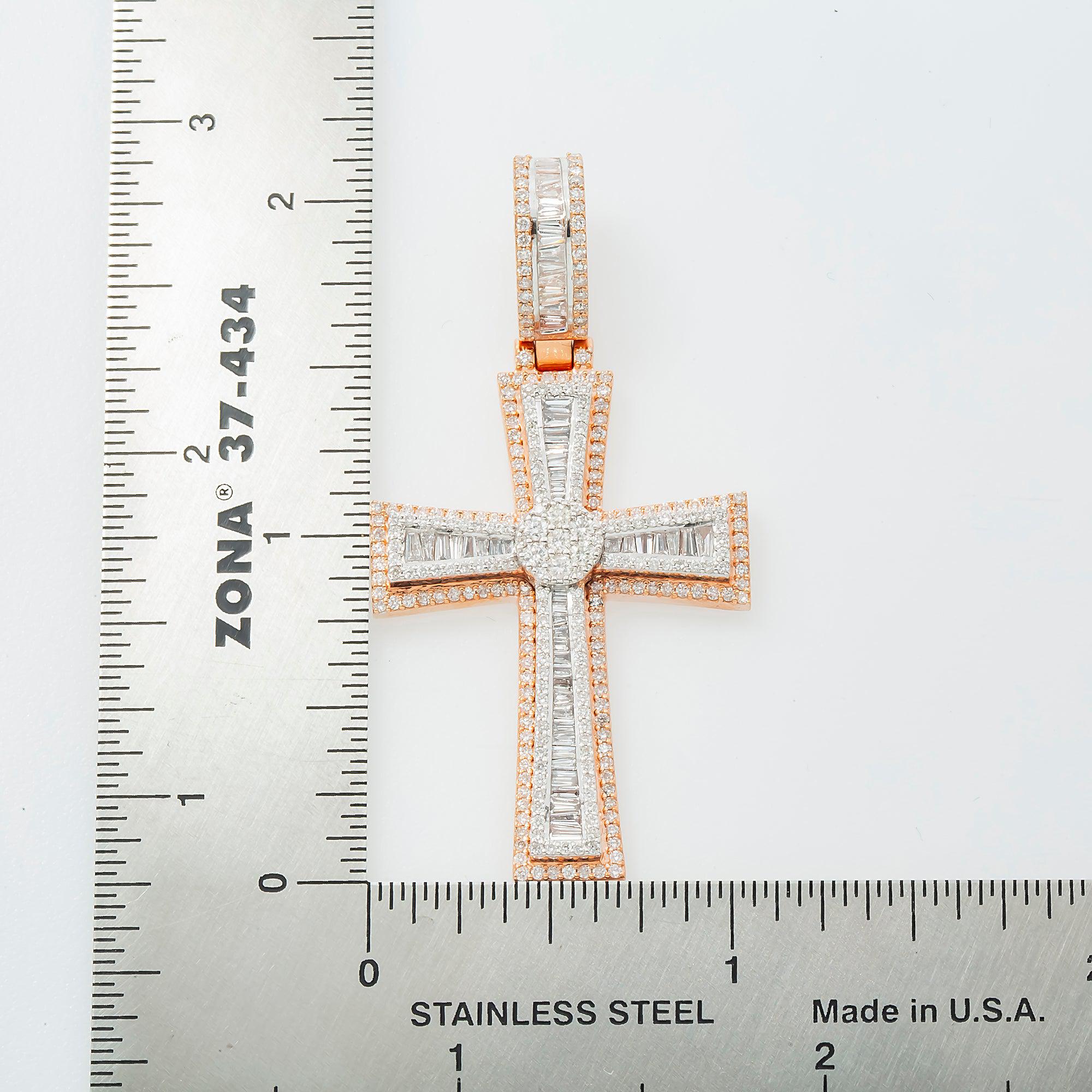 10K GOLD BAGUETTE AND ROUND DIAMOND CROSS PENDANT 2.03 CT