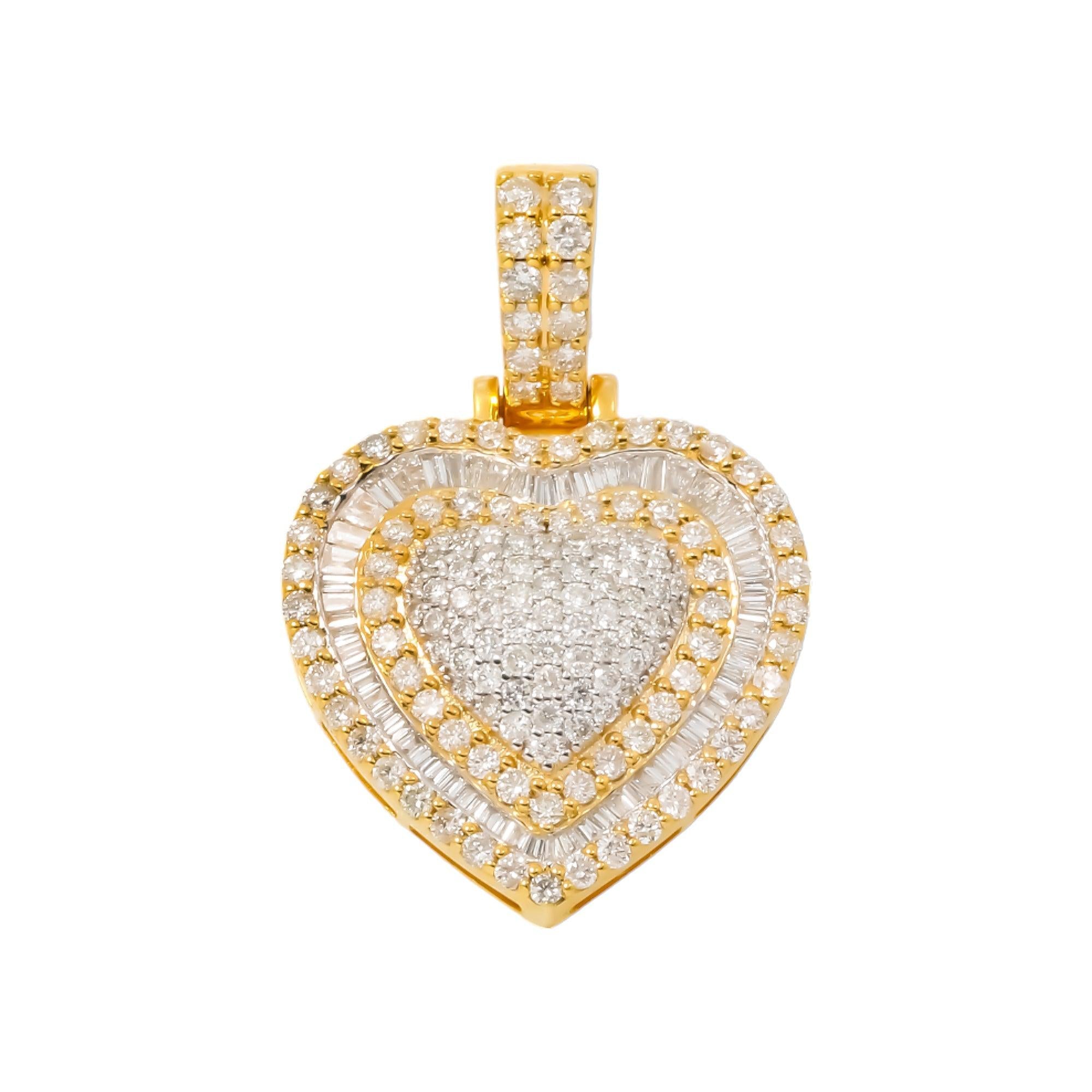 10K GOLD BAGUETTE AND ROUND DIAMOND HEART PENDANT 2.15 CT