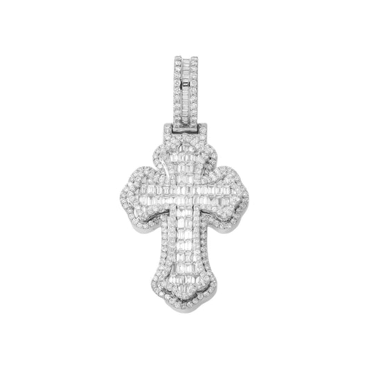 10K GOLD BAGUETTE AND ROUND DIAMOND CROSS PENDANT 2.35 CT