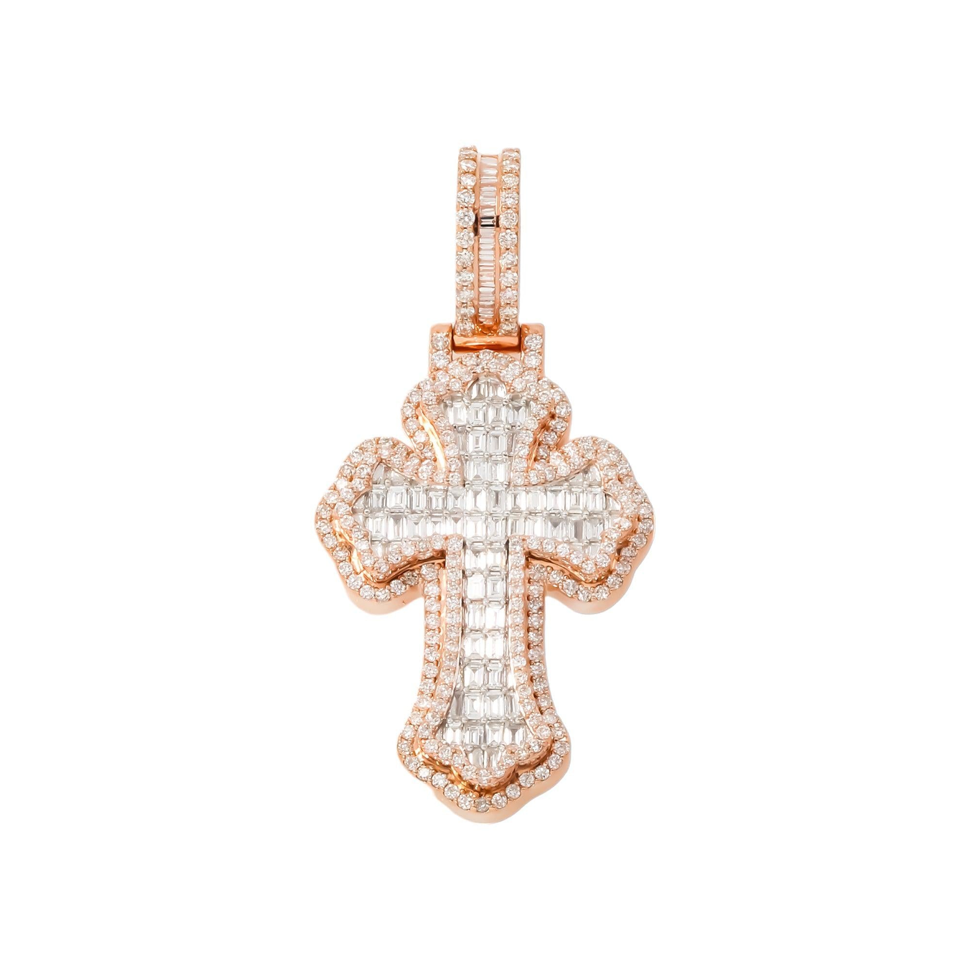10K GOLD BAGUETTE AND ROUND DIAMOND CROSS PENDANT 2.35 CT