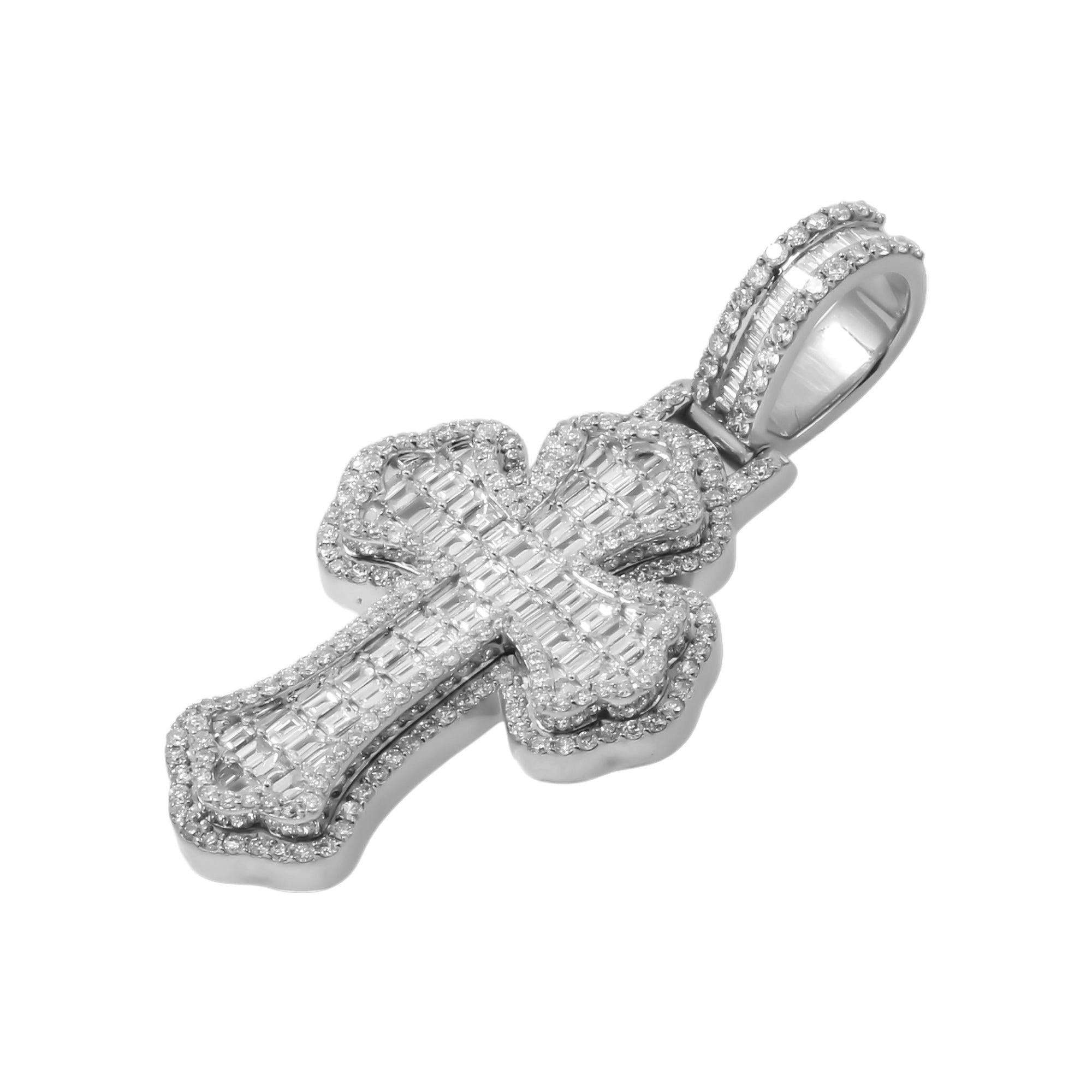 10K GOLD BAGUETTE AND ROUND DIAMOND CROSS PENDANT 2.35 CT