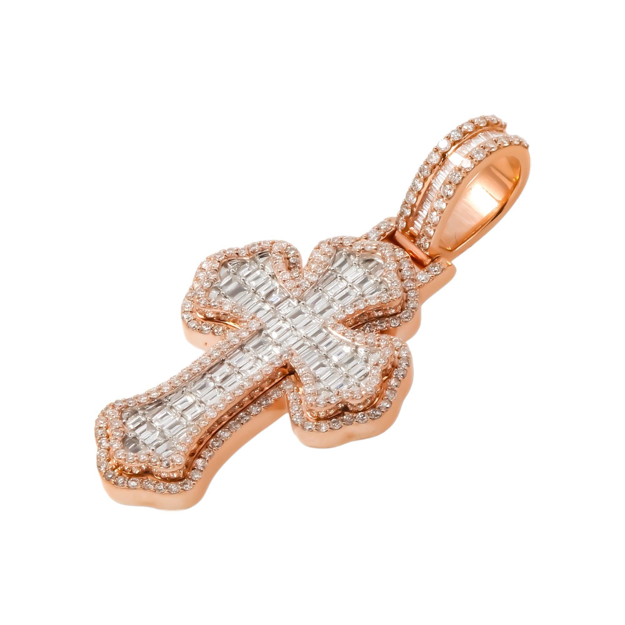 10K GOLD BAGUETTE AND ROUND DIAMOND CROSS PENDANT 2.35 CT