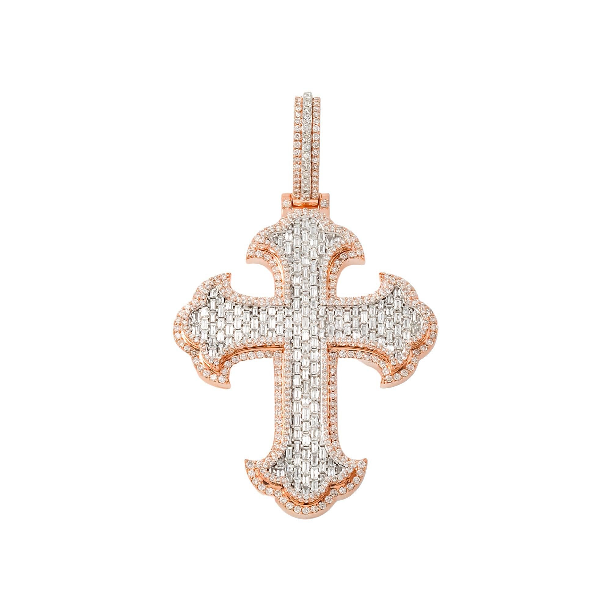 10K GOLD BAGUETTE AND ROUND DIAMOND CROSS PENDANT 5.72 CT