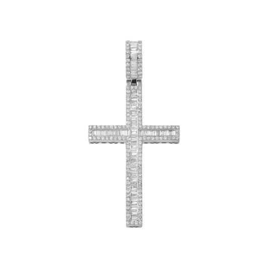 10K GOLD BAGUETTE AND ROUND DIAMOND CROSS PENDANT 2.68 CT