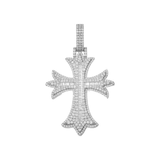 10K GOLD BAGUETTE AND ROUND DIAMOND CROSS PENDANT 3.02 CT