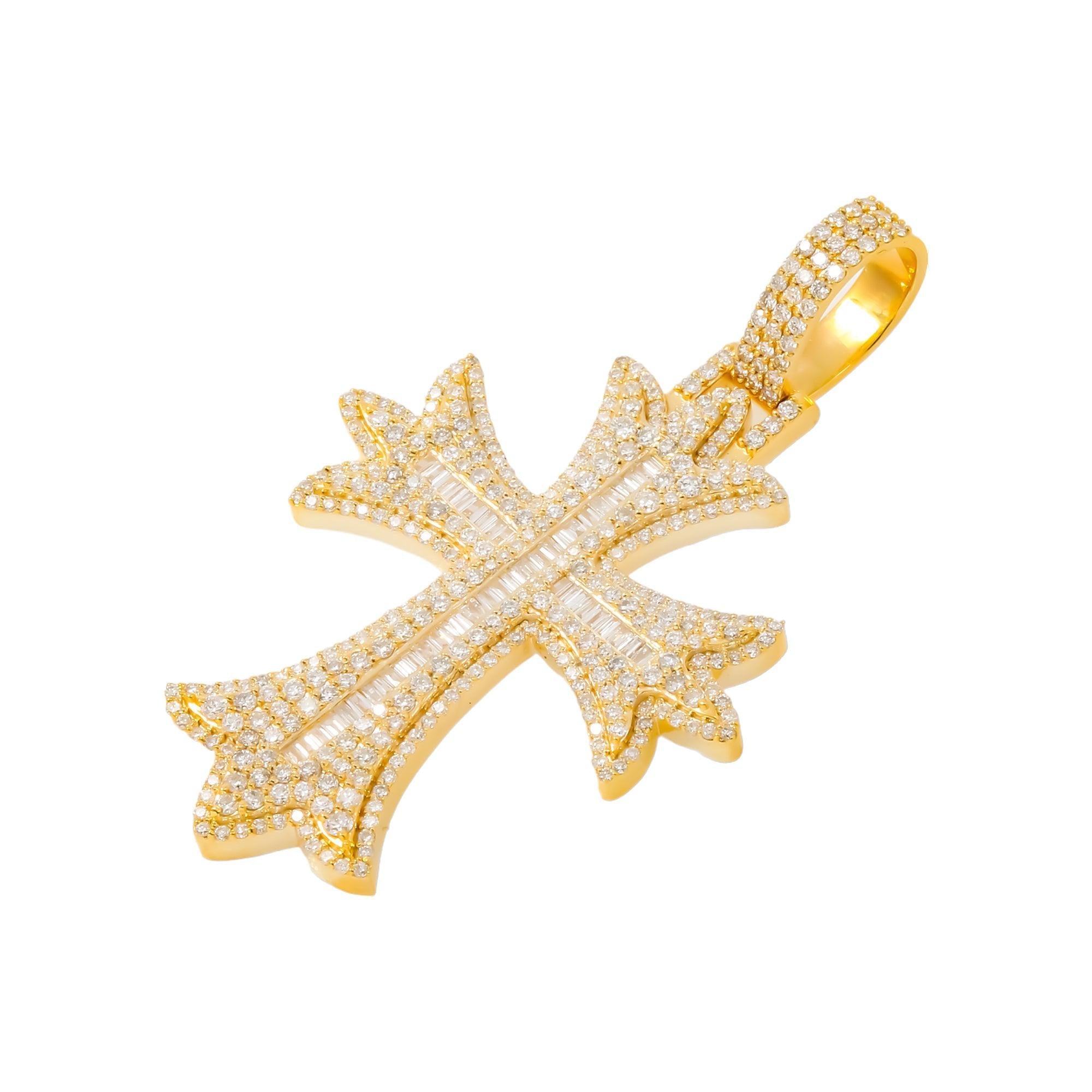 10K GOLD BAGUETTE AND ROUND DIAMOND CROSS PENDANT 3.02 CT