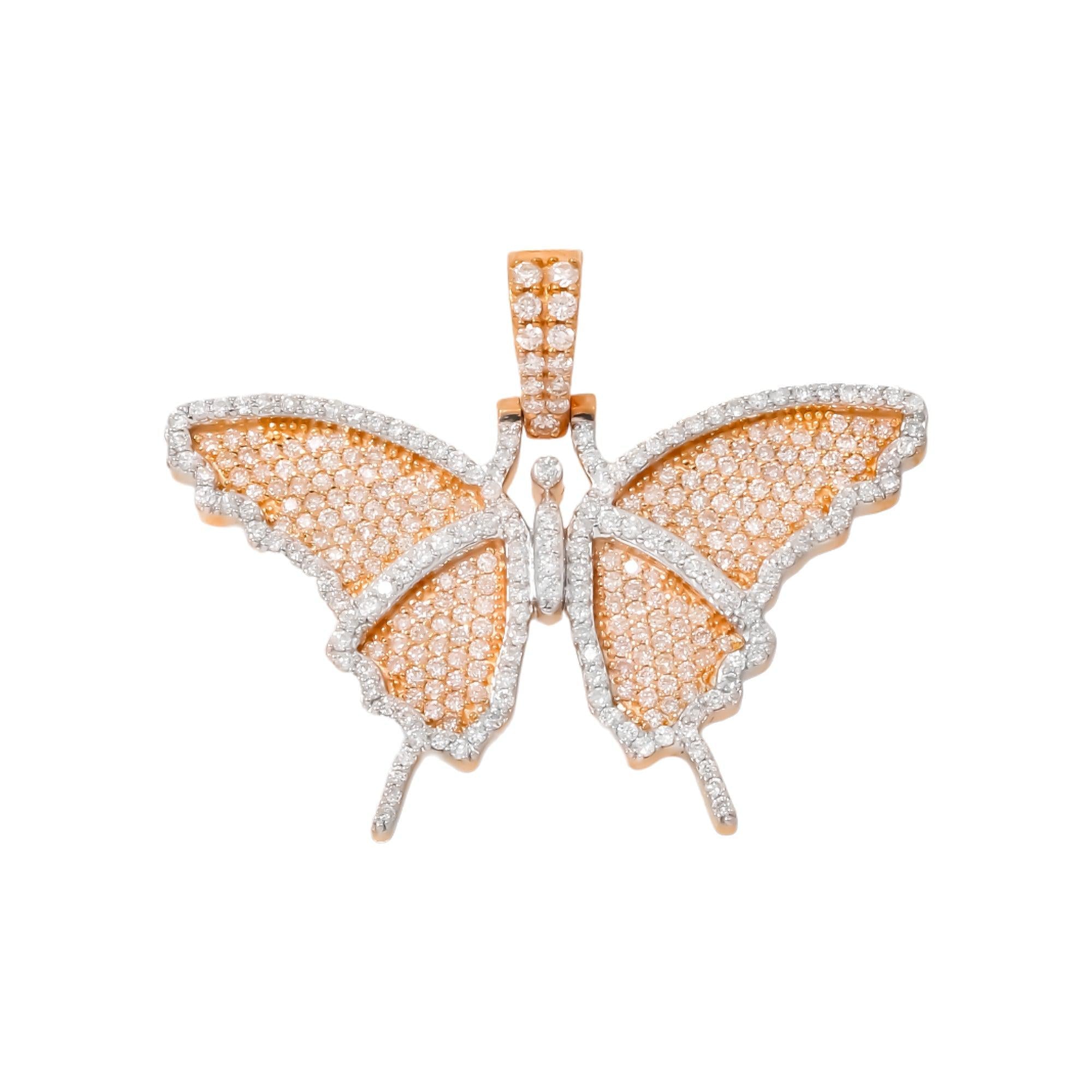 10K GOLD ROUND DIAMOND BUTTERFLY PENDANT 1.45 CT