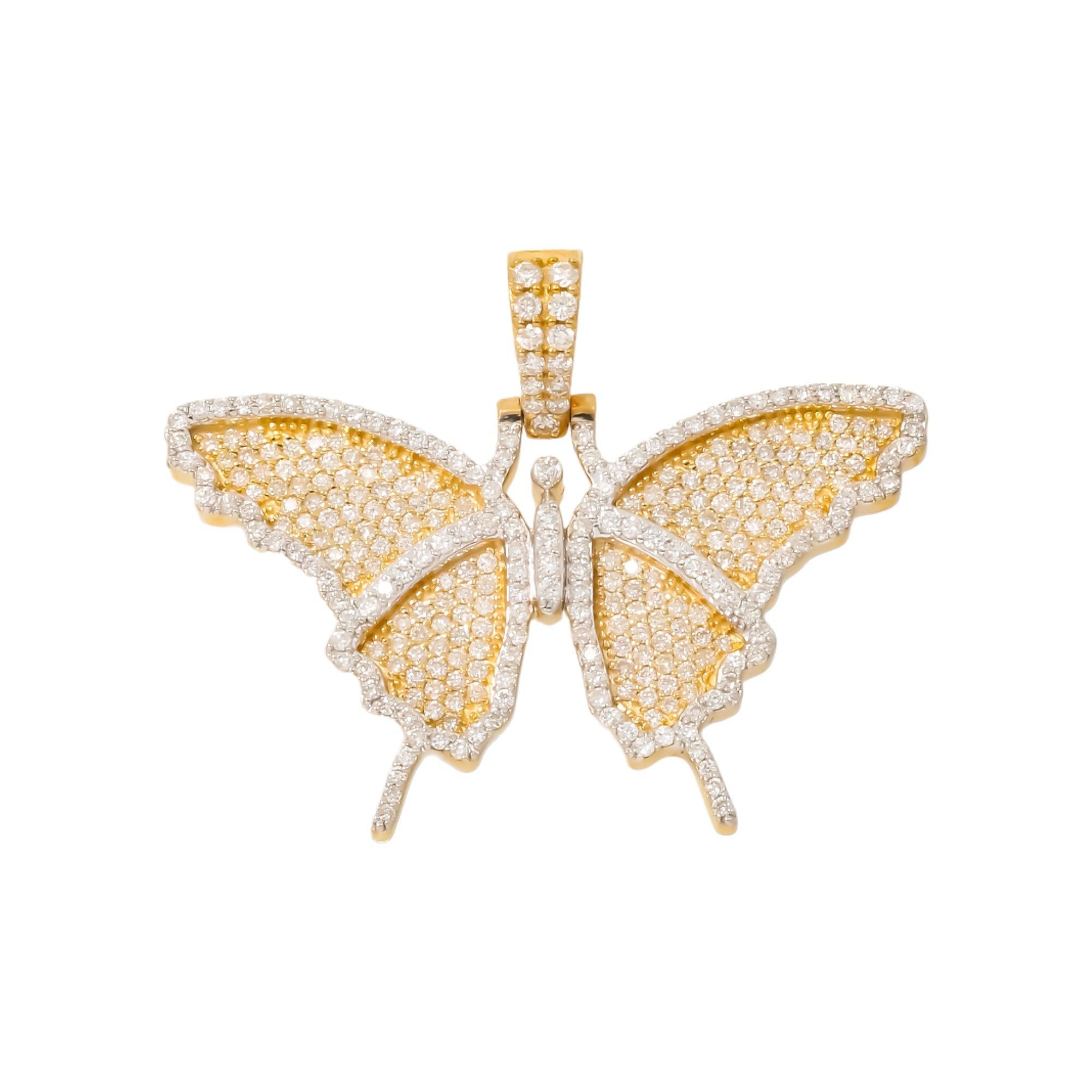 10K GOLD ROUND DIAMOND BUTTERFLY PENDANT 1.45 CT