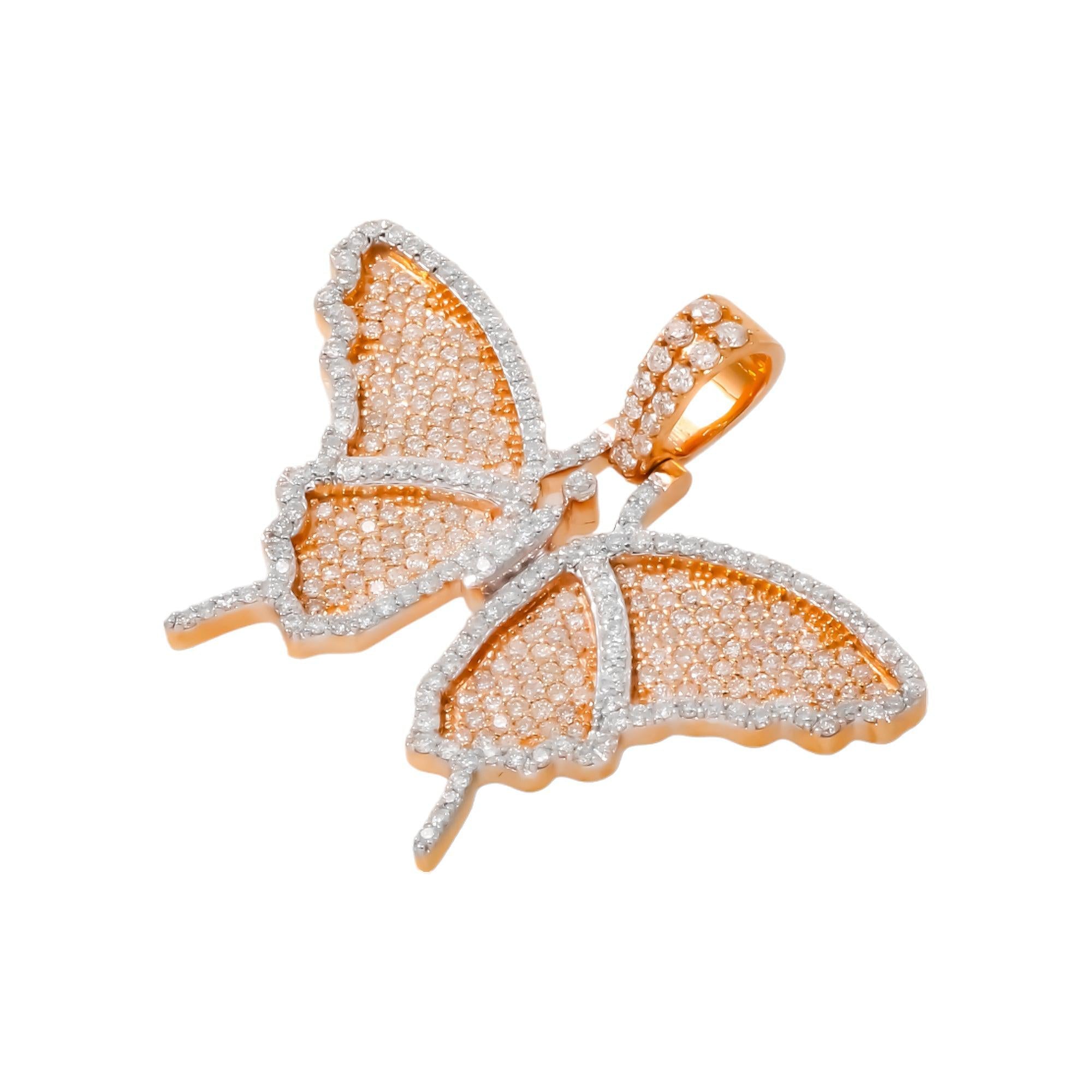 10K GOLD ROUND DIAMOND BUTTERFLY PENDANT 1.45 CT