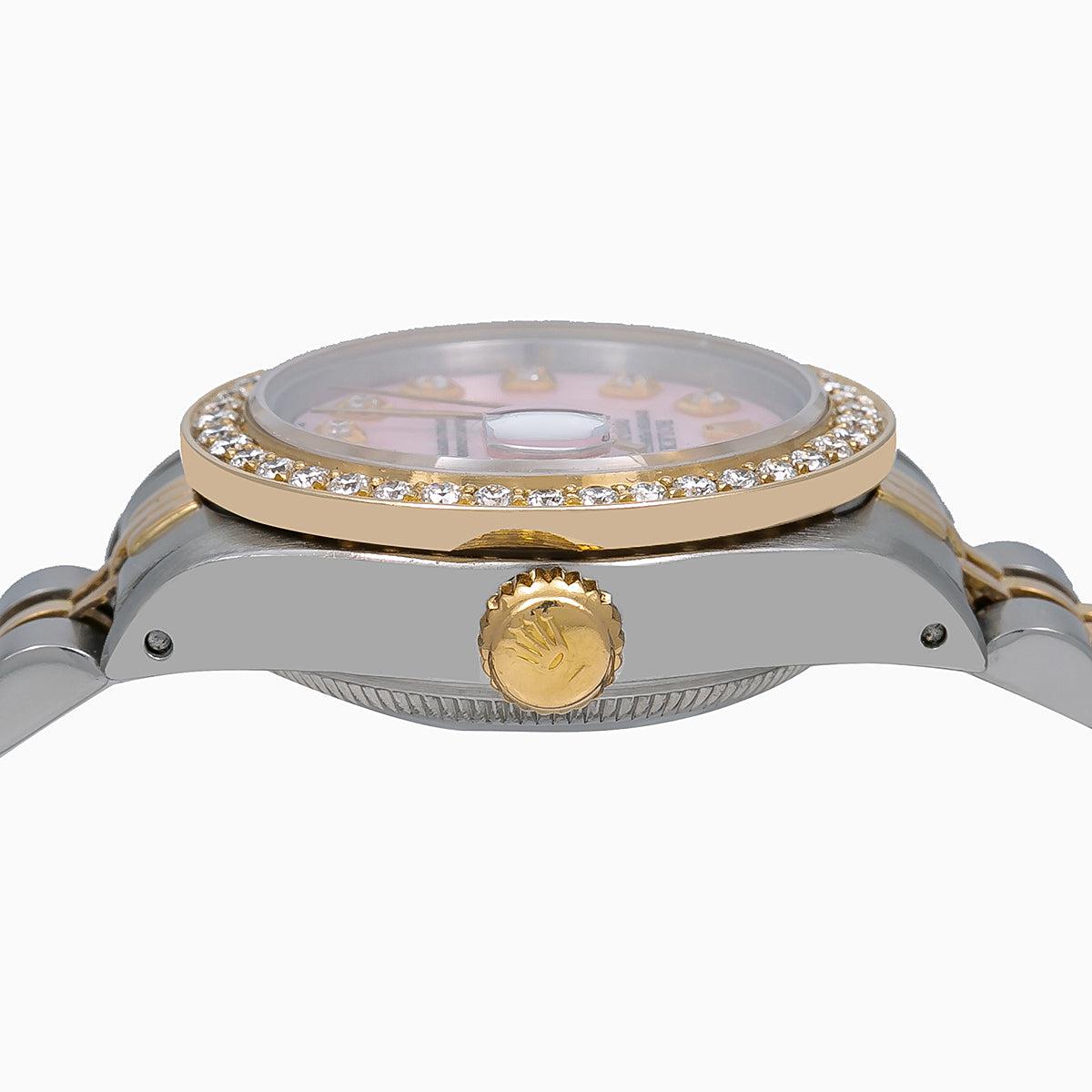 Rolex Datejust Diamond Watch, 69173 26mm, Pink Mother of Pearl Diamond Dial With 0.90 CT Diamonds