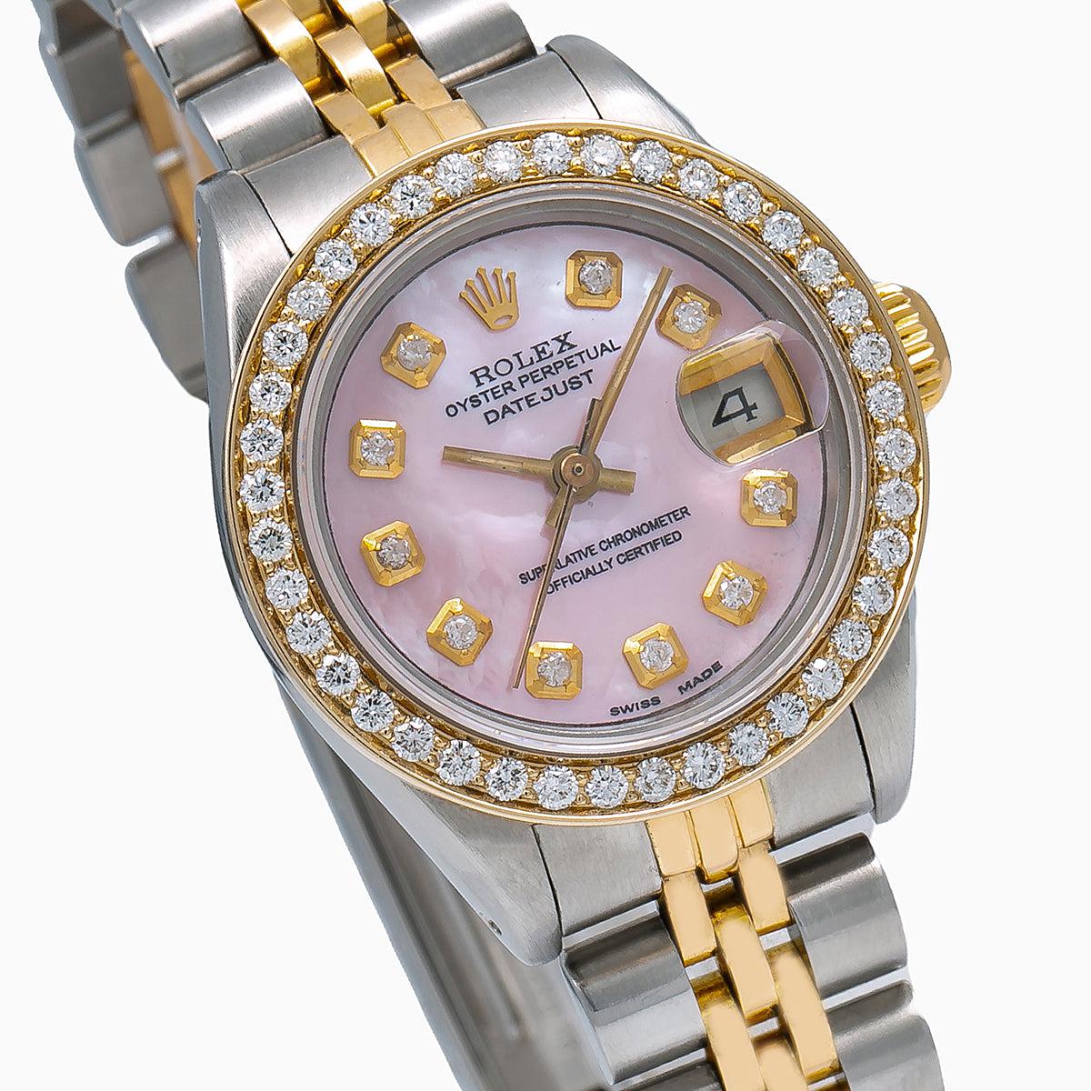 Rolex Datejust Diamond Watch, 69173 26mm, Pink Mother of Pearl Diamond Dial With 0.90 CT Diamonds