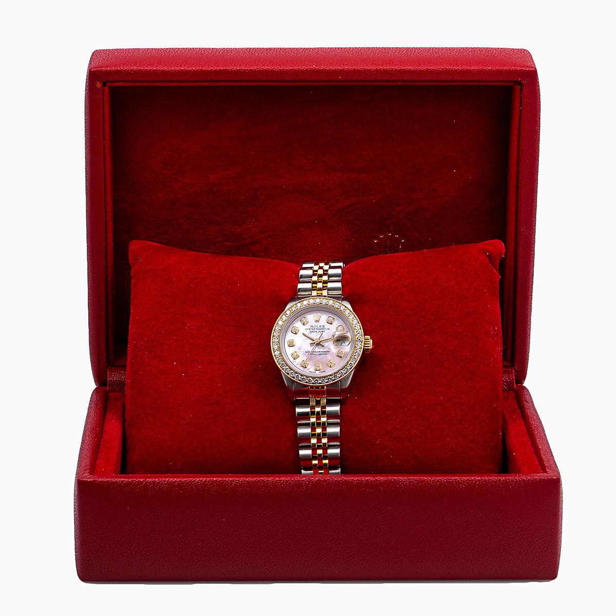 Rolex Datejust Diamond Watch, 69173 26mm, Pink Mother of Pearl Diamond Dial With 0.90 CT Diamonds